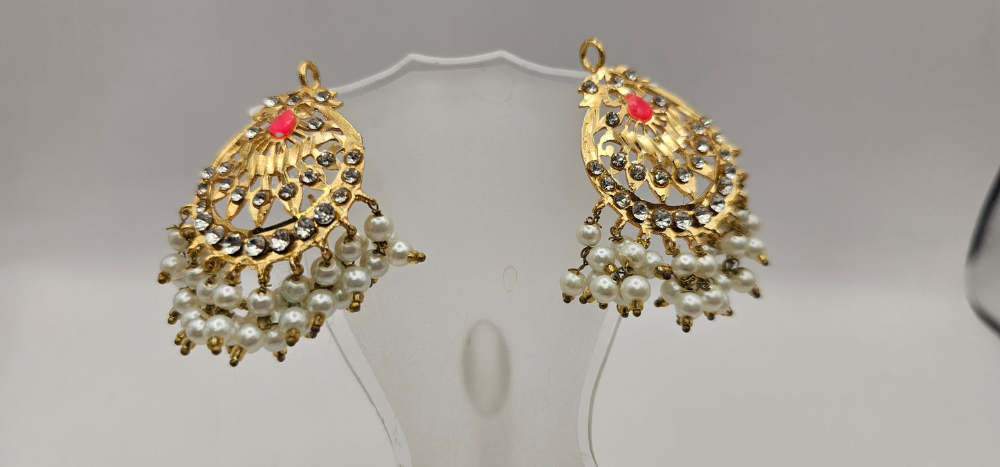 (Copy) Jadau multicolor,pearl, gold & red earrings /lightweight silver jadau traditional earrings pearl drop