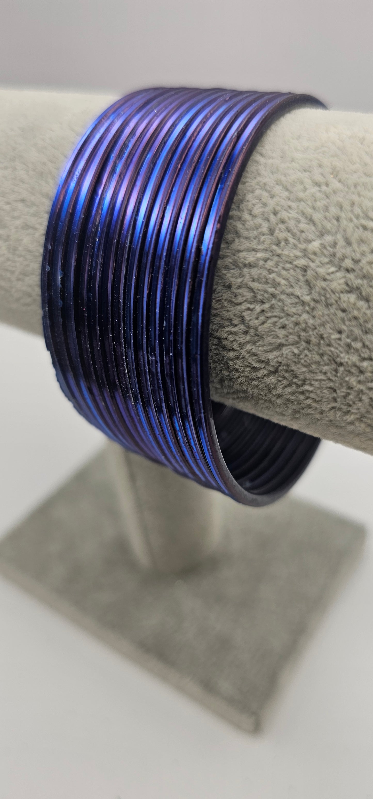Navy Mid Blue Plain Metal Bangles Size 2.10