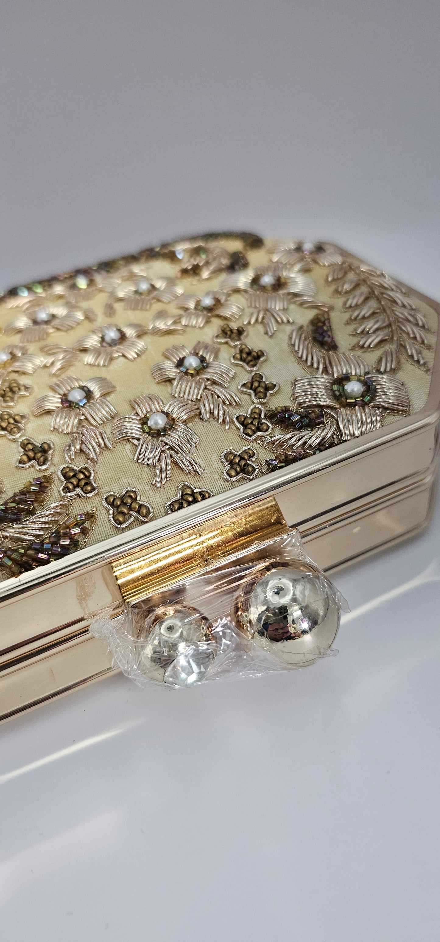 Champagne & Gold Embroidered Rectangular Clutch Bag