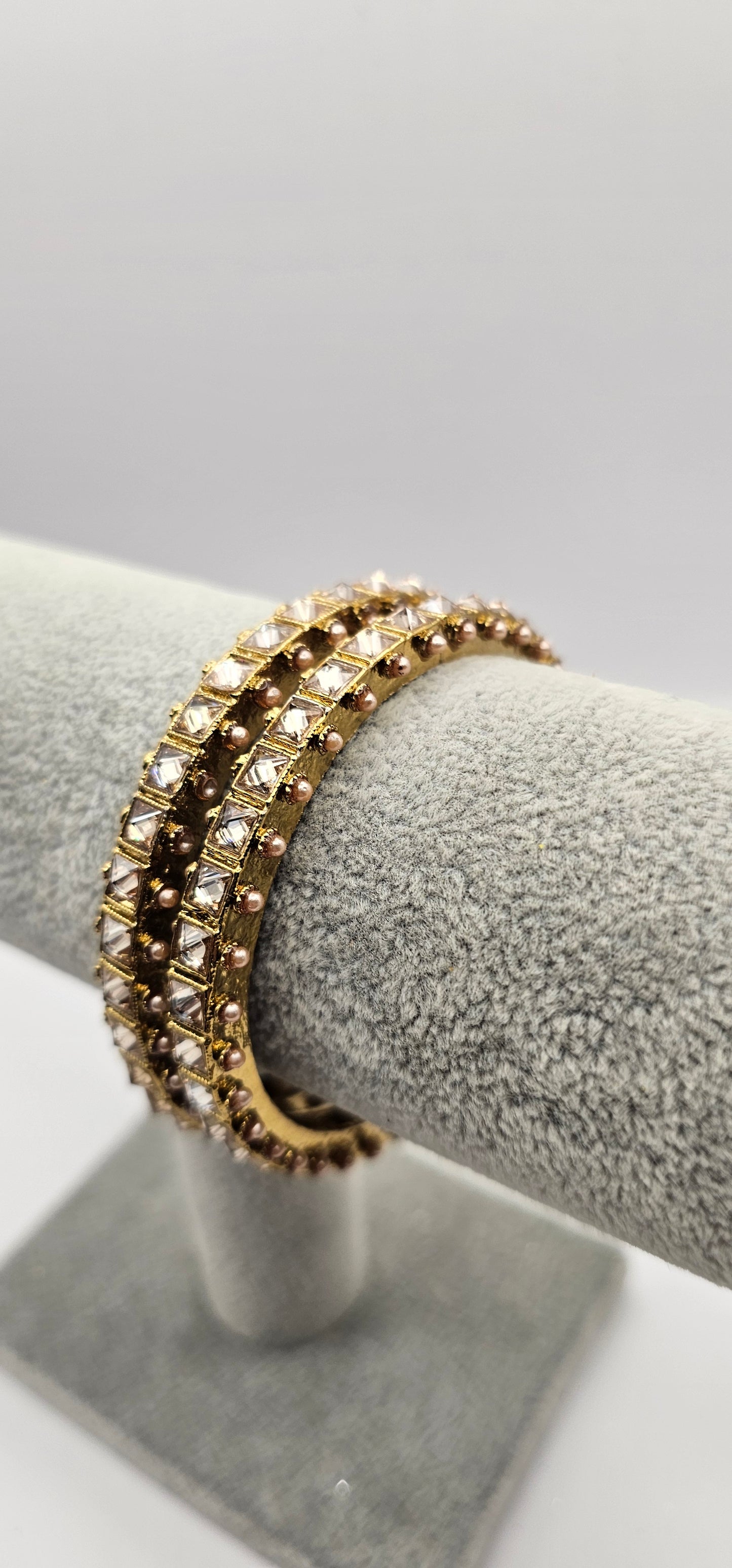 Gold & Glass Antique Gold Bangles Size 2.6