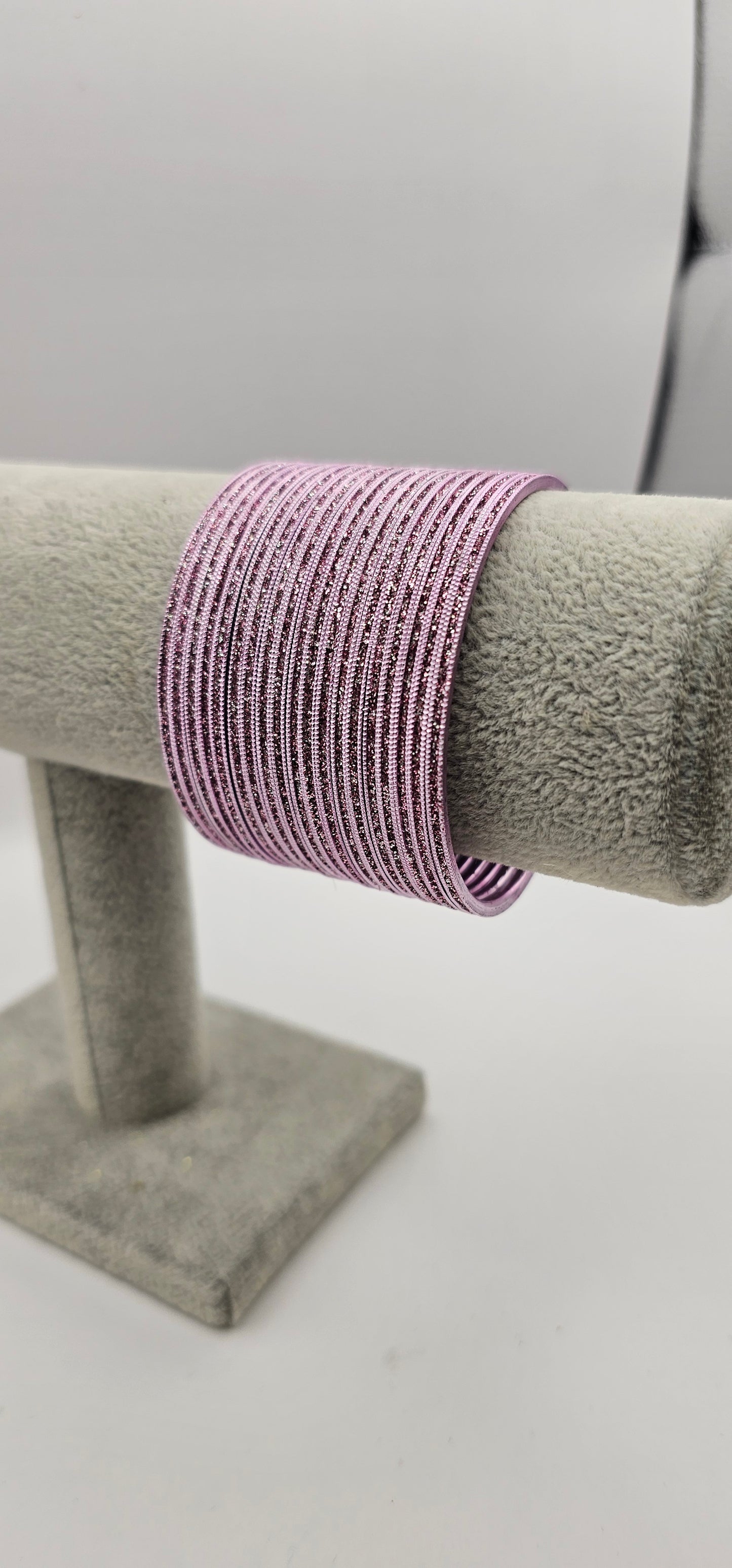 Lilac Pink Sparkly Metal Bangles Size 2.6