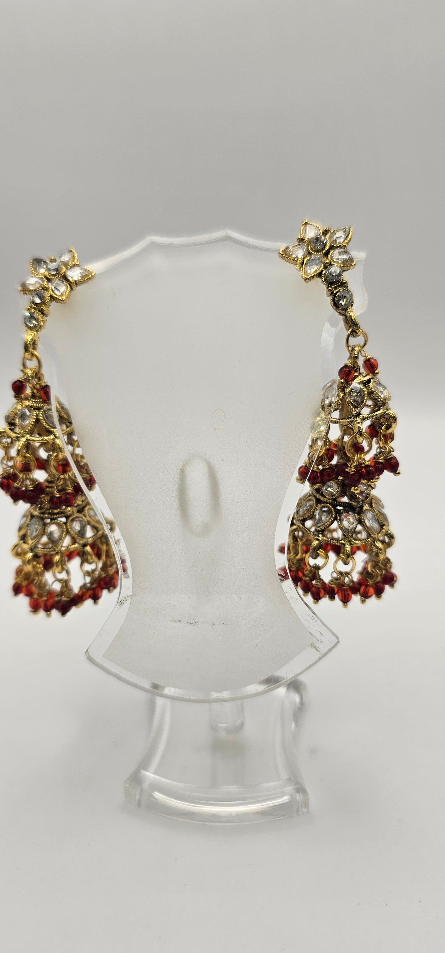Gold & Ruby Antique Mehendi Polish Fancy Style Design Earrings