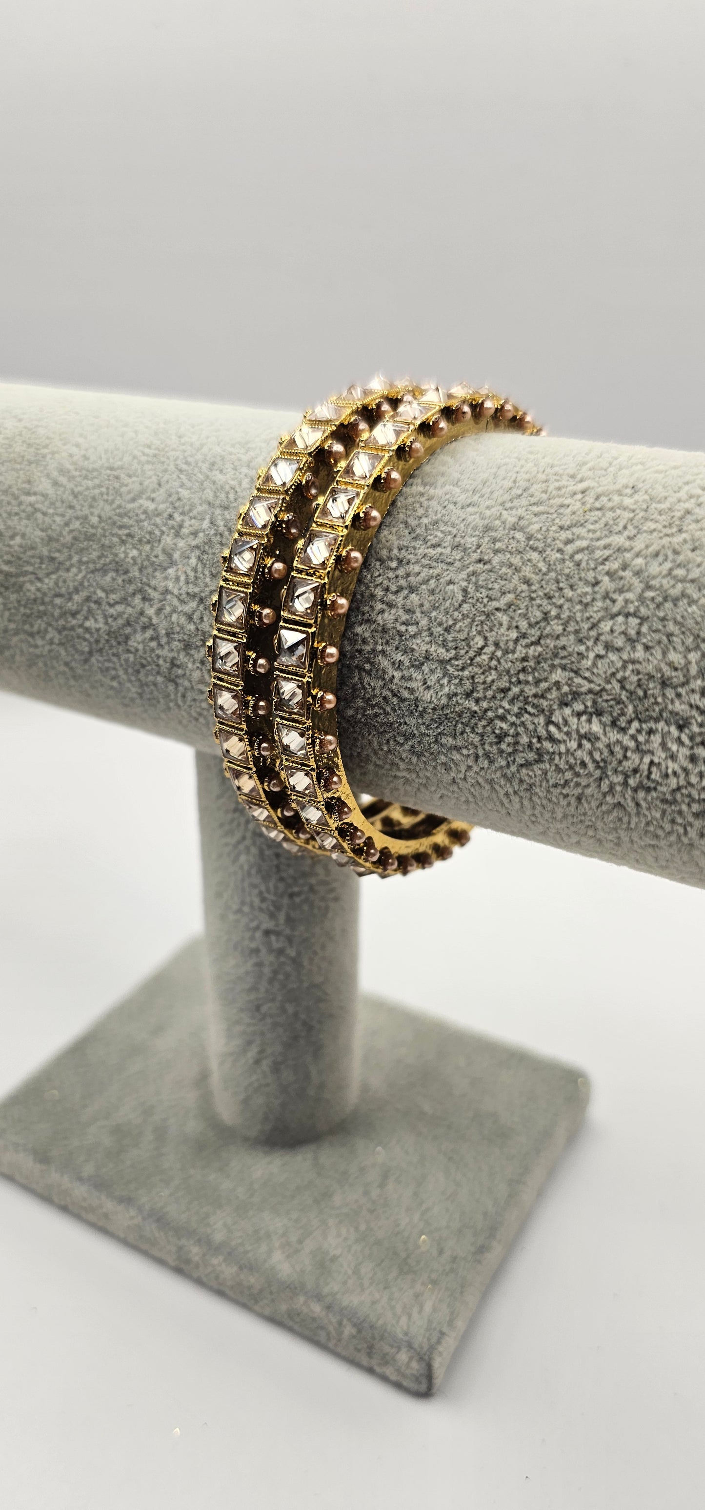 Gold & Glass Antique Gold Bangles Size 2.6