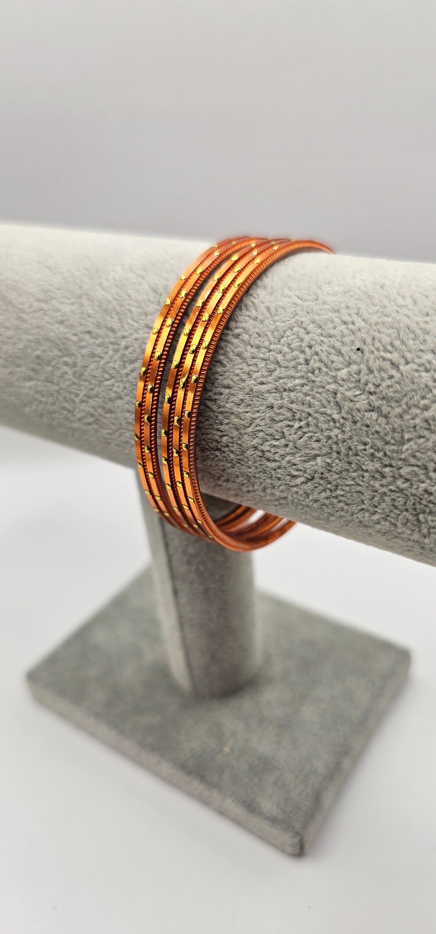 Orange Metallic & Gold Dot Bangles - Size 2.6