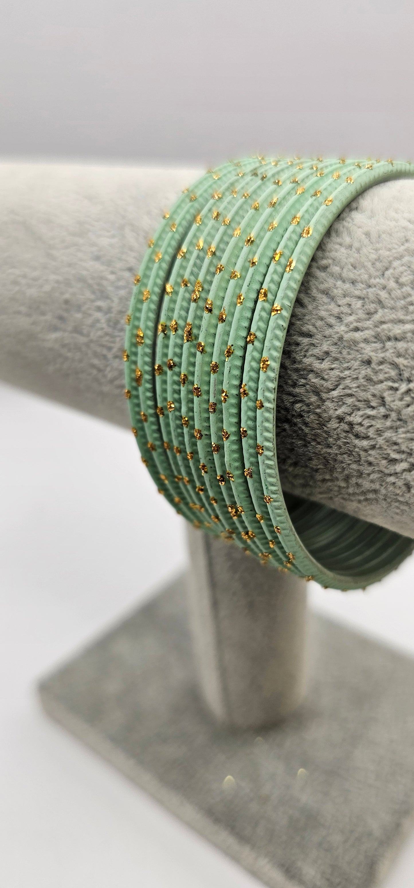 Turquoise & Gold Dot Indian Metal Bangle Size 2.6