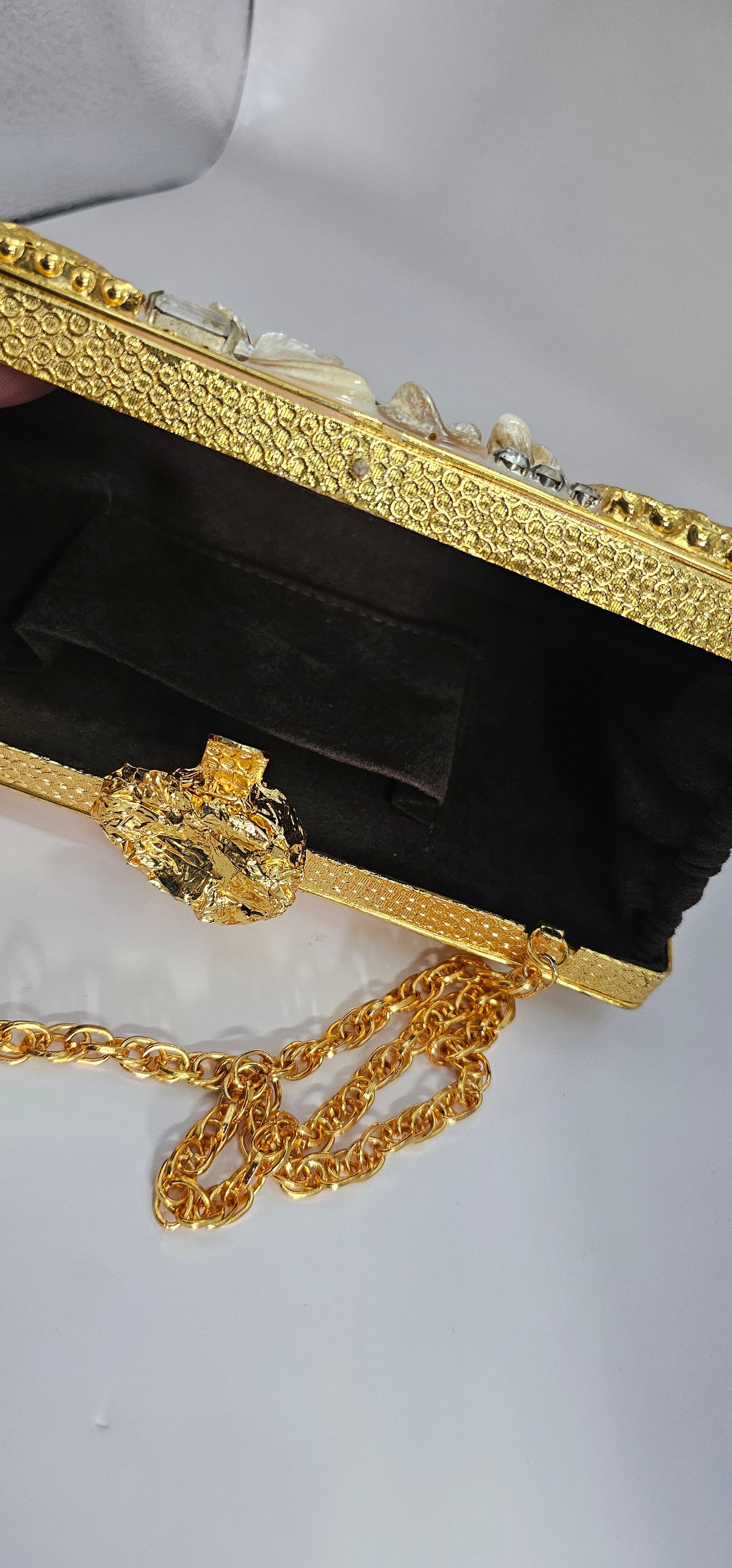 Gold Handmade Clutch Metallic Mother of Pearl Bridal Gold Embellished Luxury Brass Purse for Women