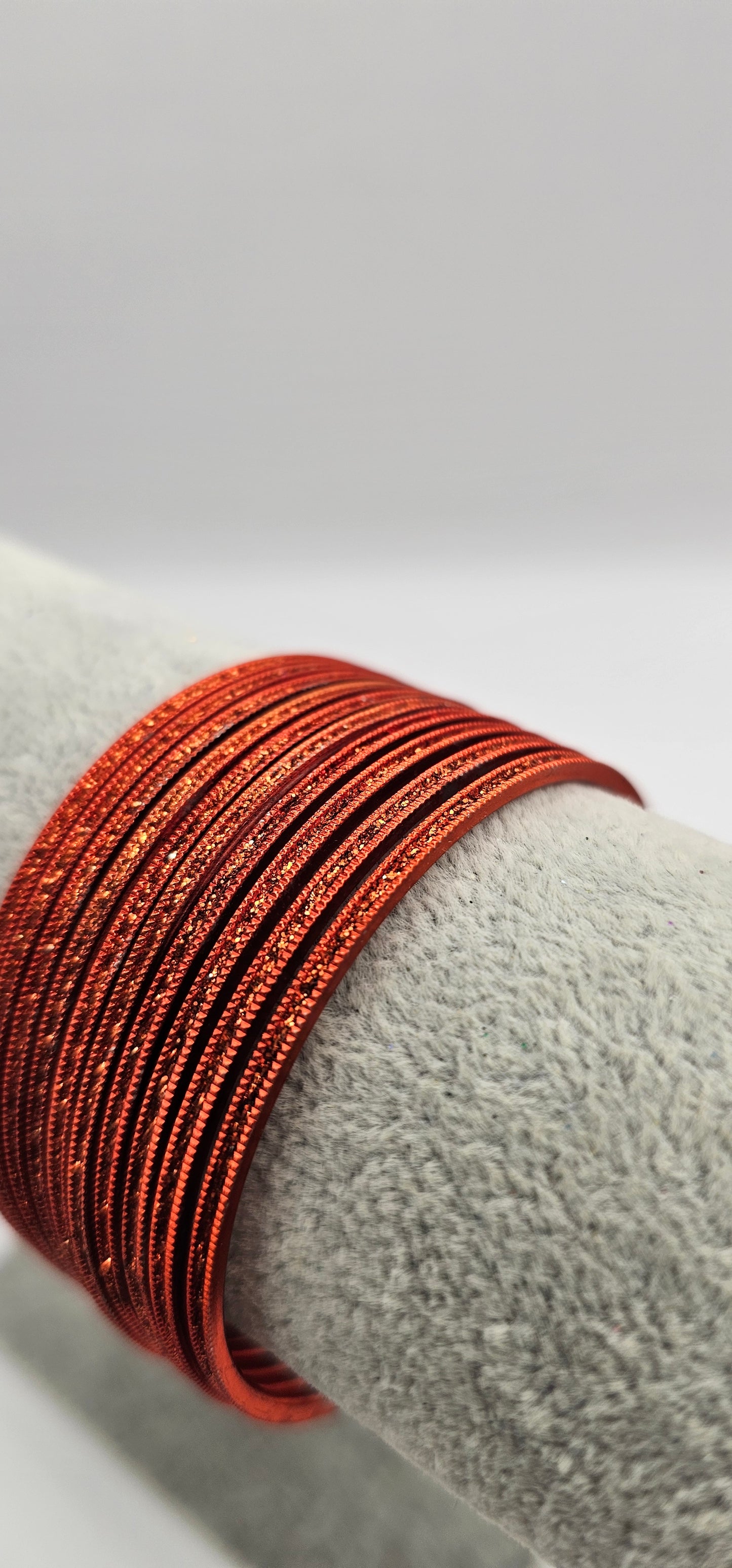 Bright Orange Sparkly Metal Bangles Size 2.4
