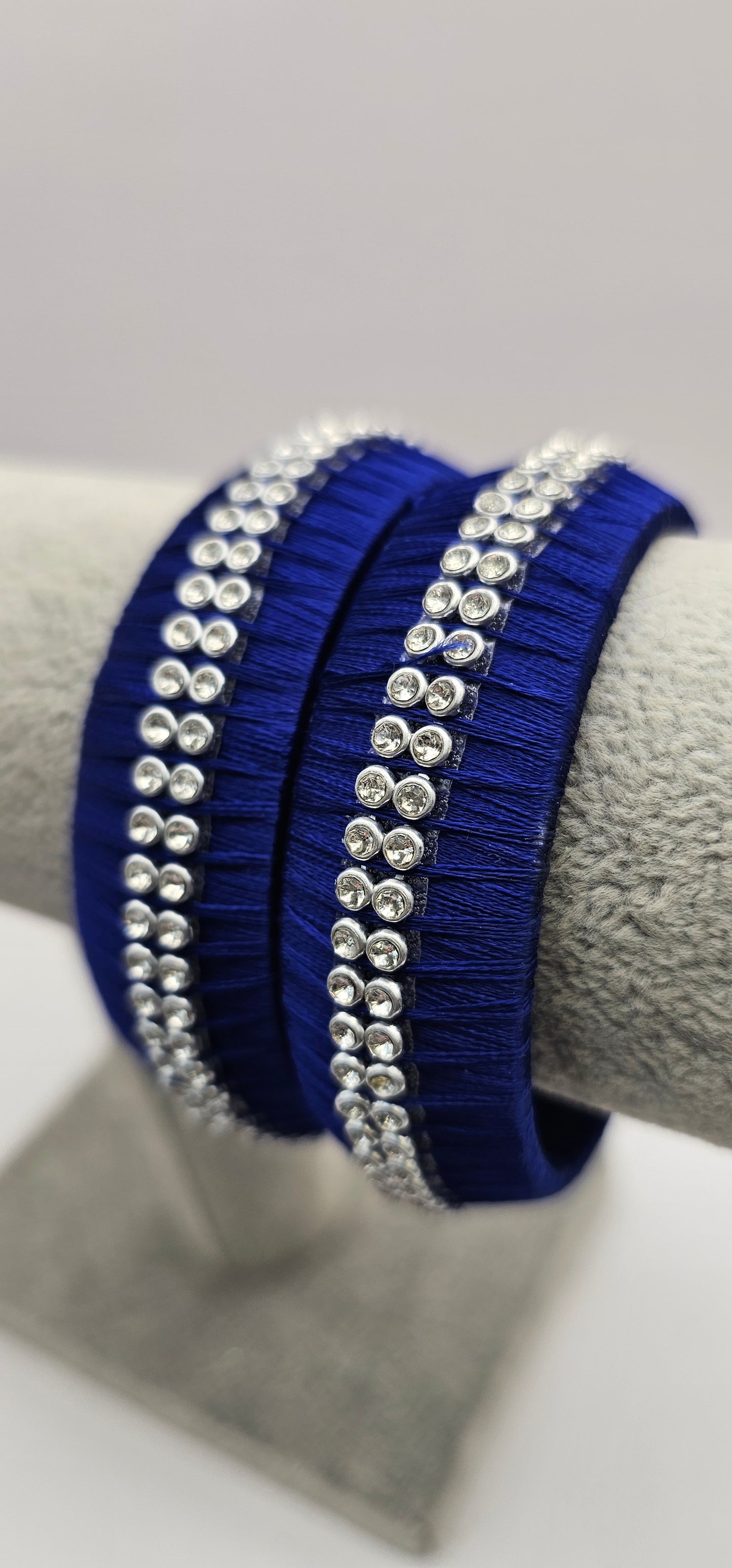 Navy Blue Fabric Bangles With Silver Stone Detail Size 2.8