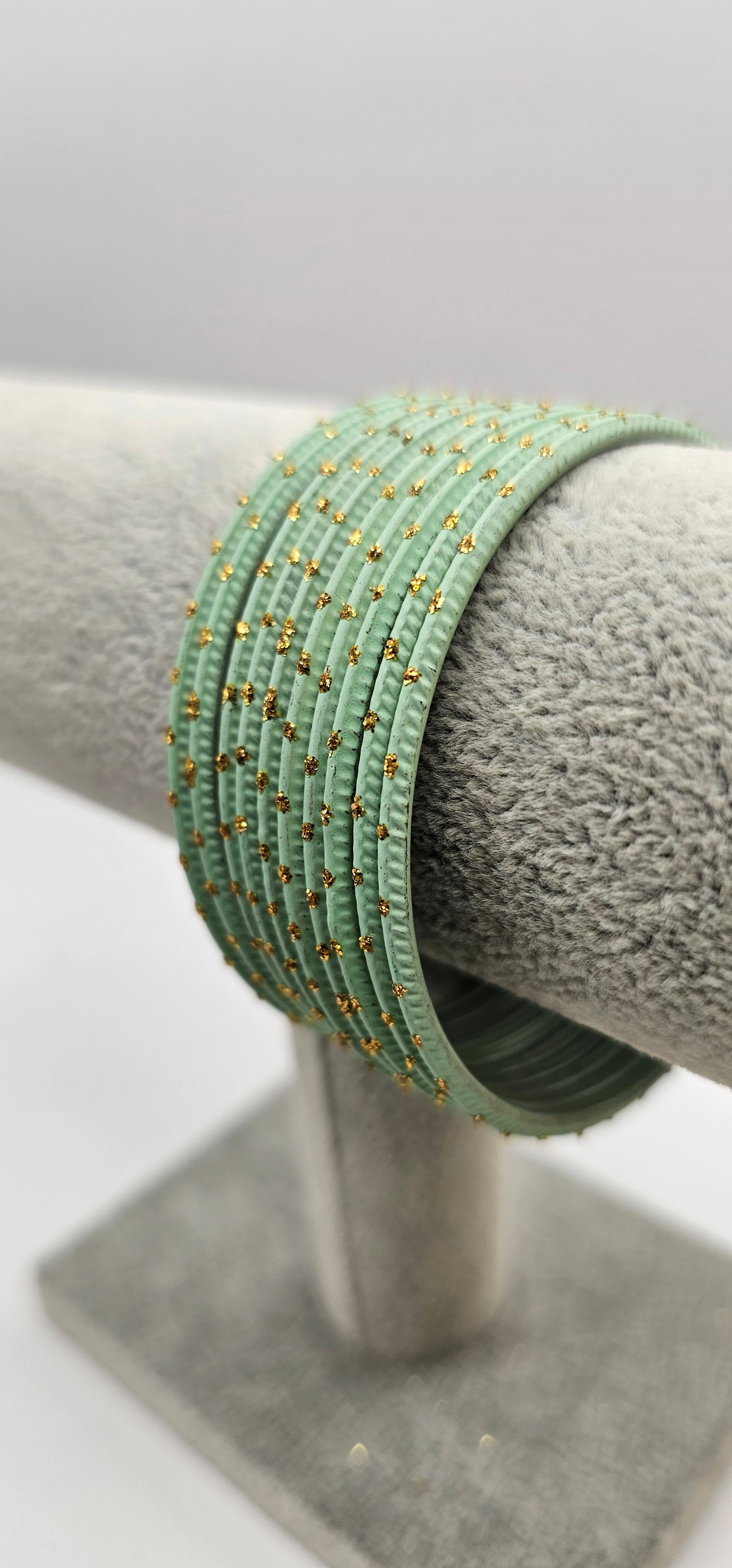 Turquoise & Gold Dot Indian Metal Bangle Size 2.6