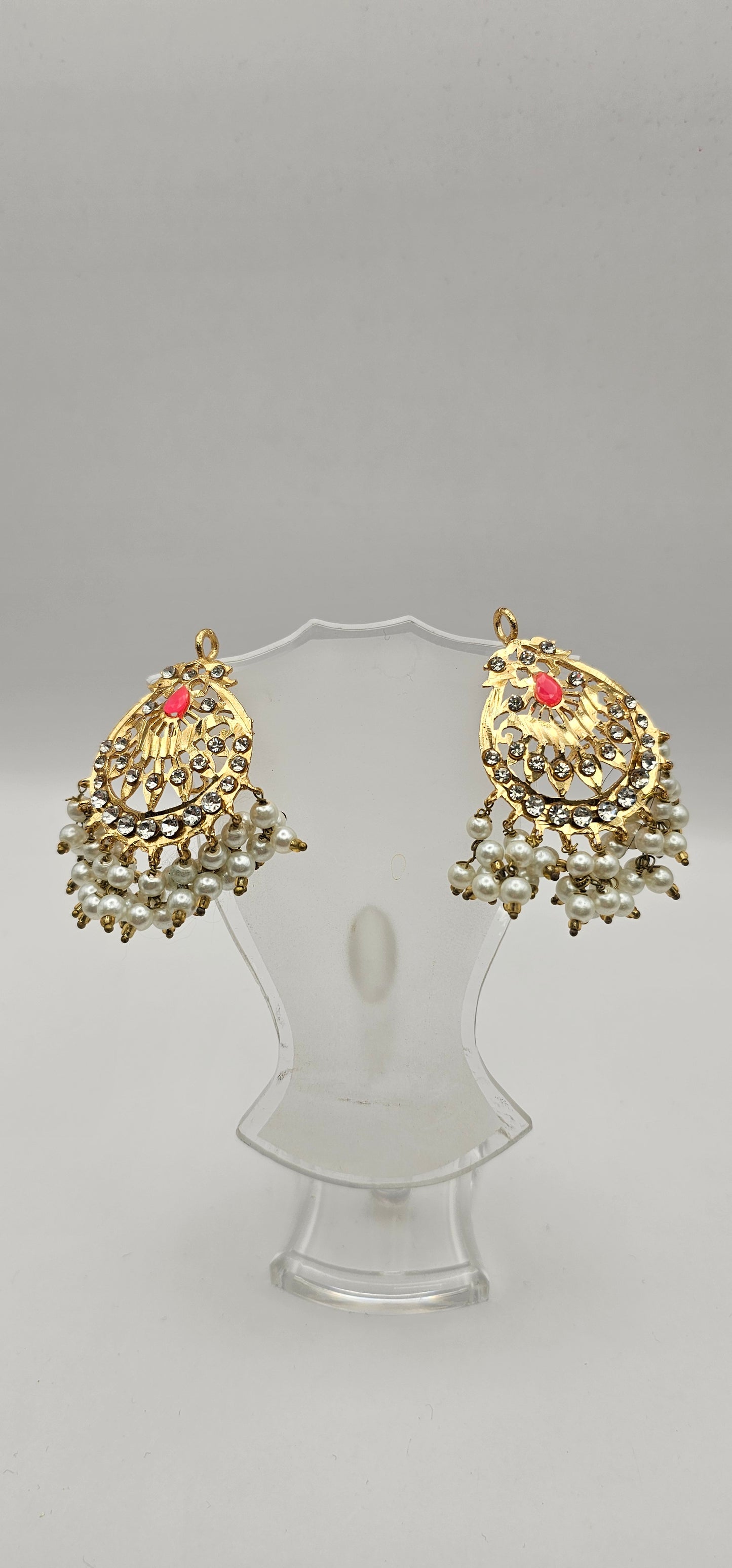 (Copy) Jadau multicolor,pearl, gold & red earrings /lightweight silver jadau traditional earrings pearl drop