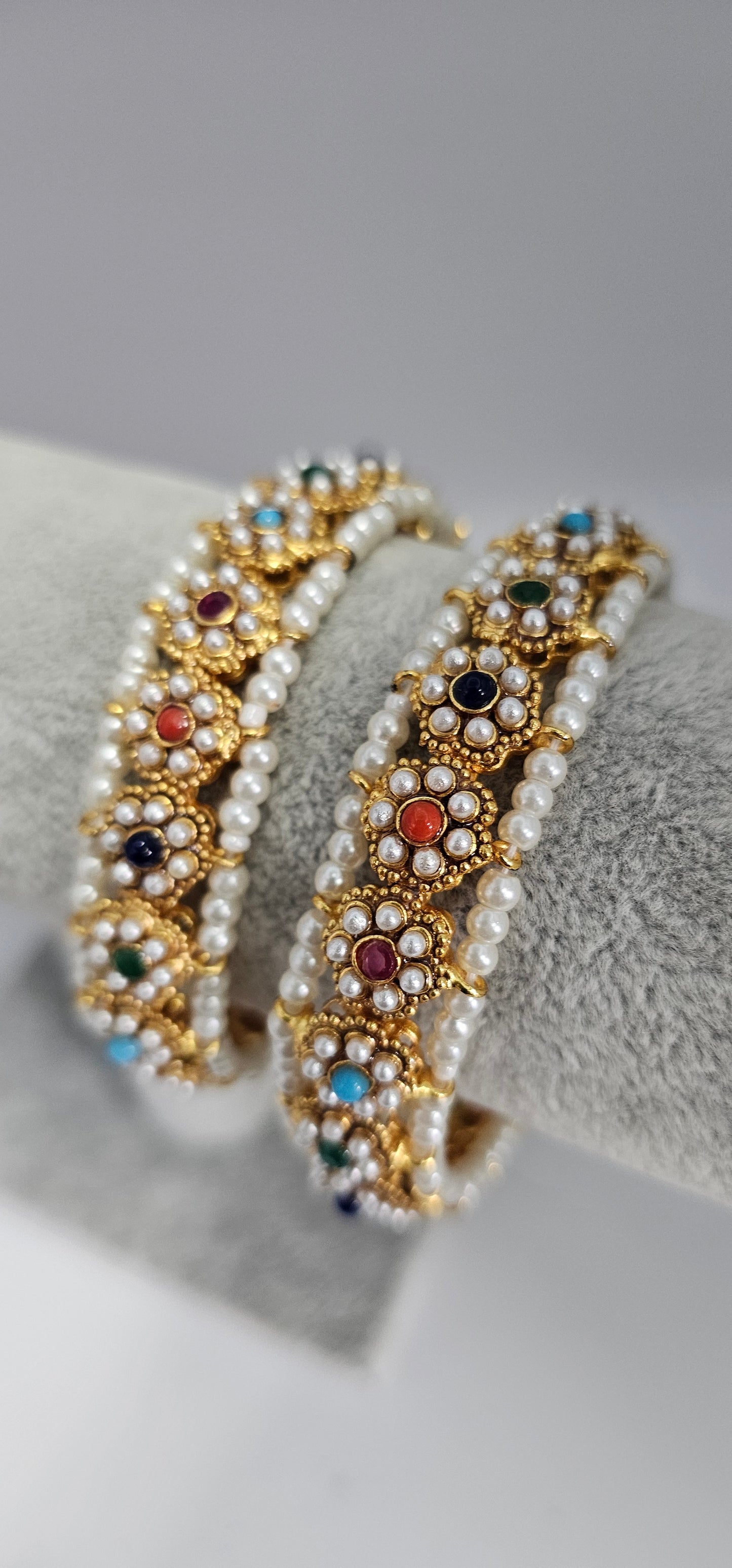 Indian/Pakistani Kundan Multi colour Flower Style Bangles Size 2.8