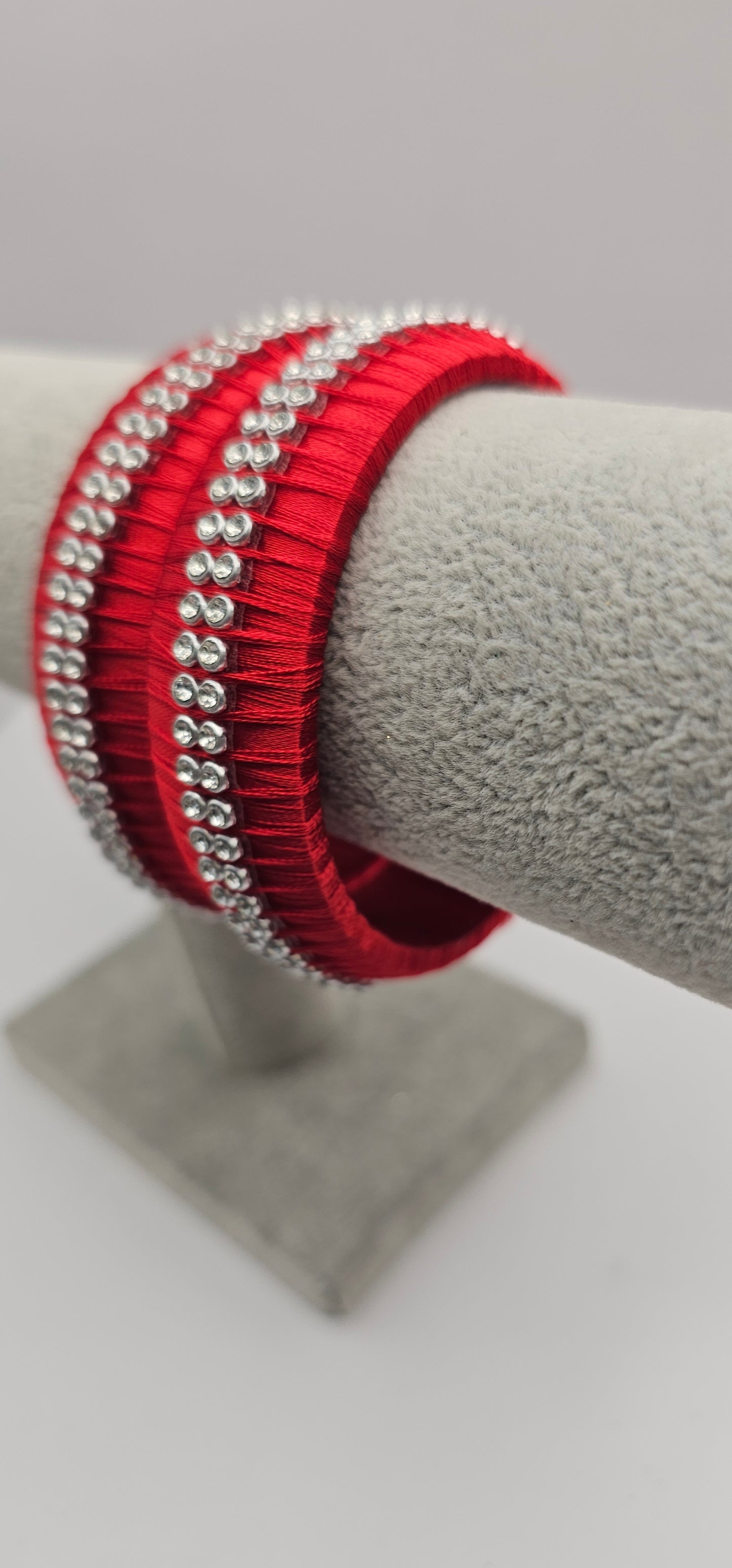 Red Fabric Bangle With Silver Stone Detail Size 2.6