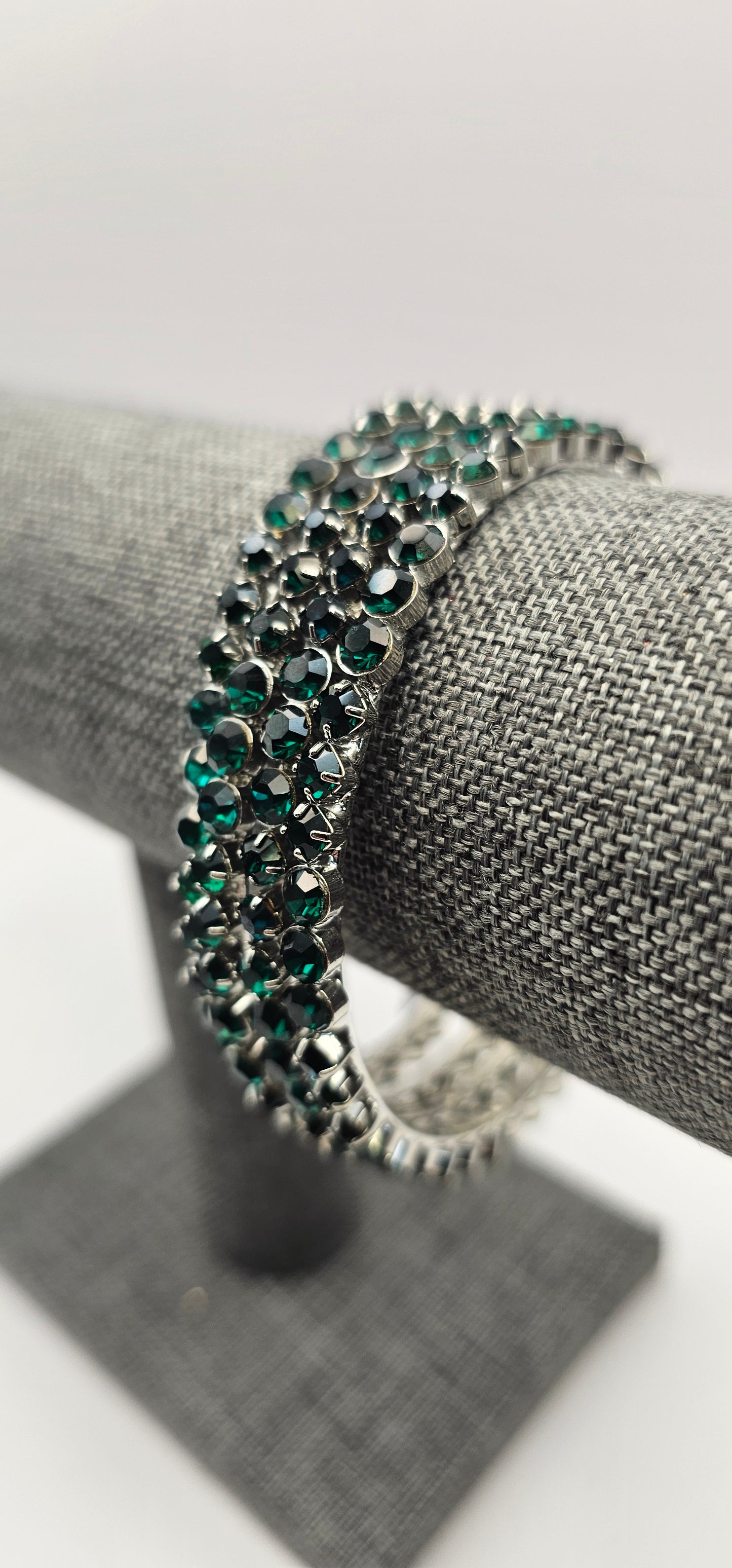 Green Bridal Bracelet for Wedding, Sparkly Crystal Rhinestone Stretch Bracelets. Size 2.8