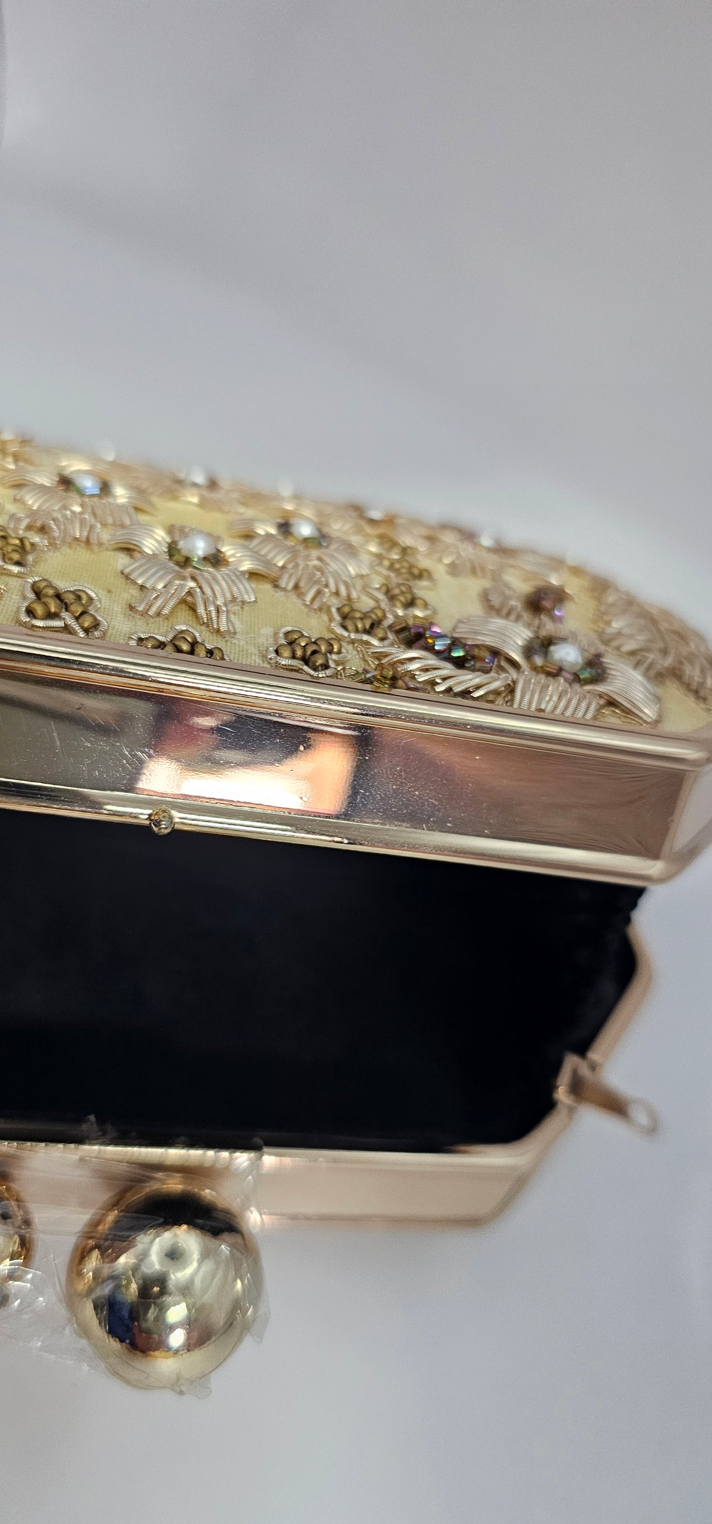 Champagne & Gold Embroidered Rectangular Clutch Bag