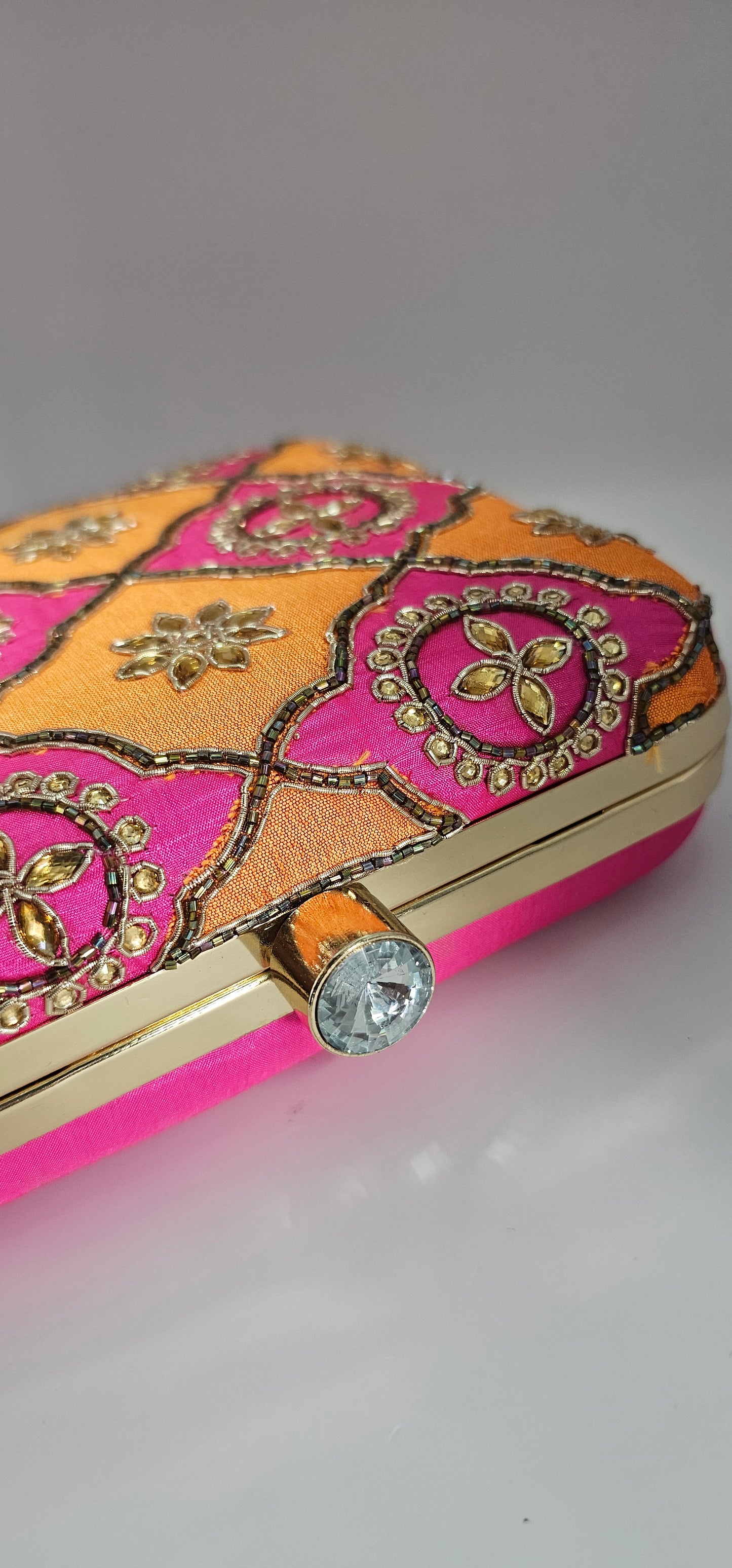 Pink & Orange Fabric Clutch Bag