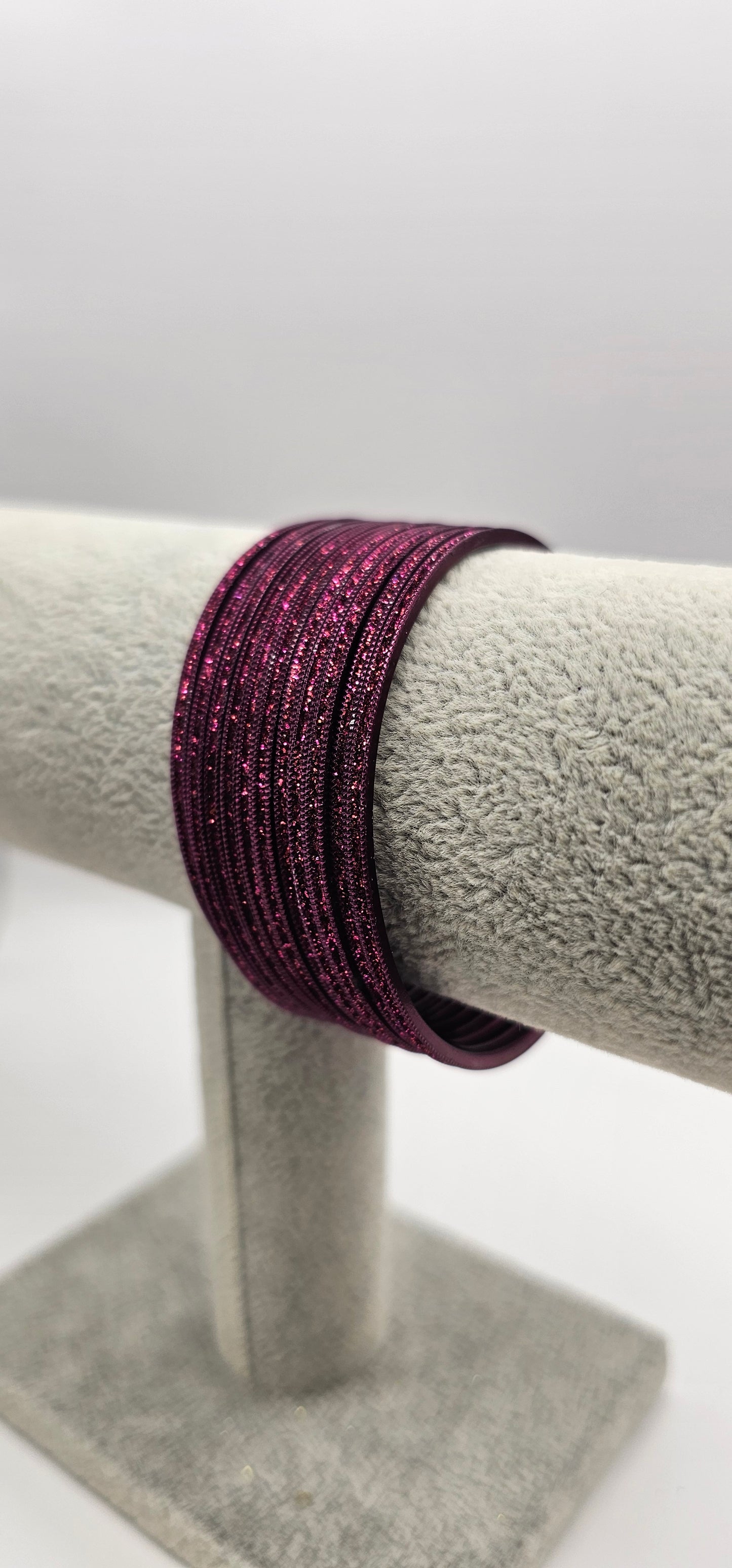 Magenta Dark Purple Sparkly Metal Bangles Size 2.4