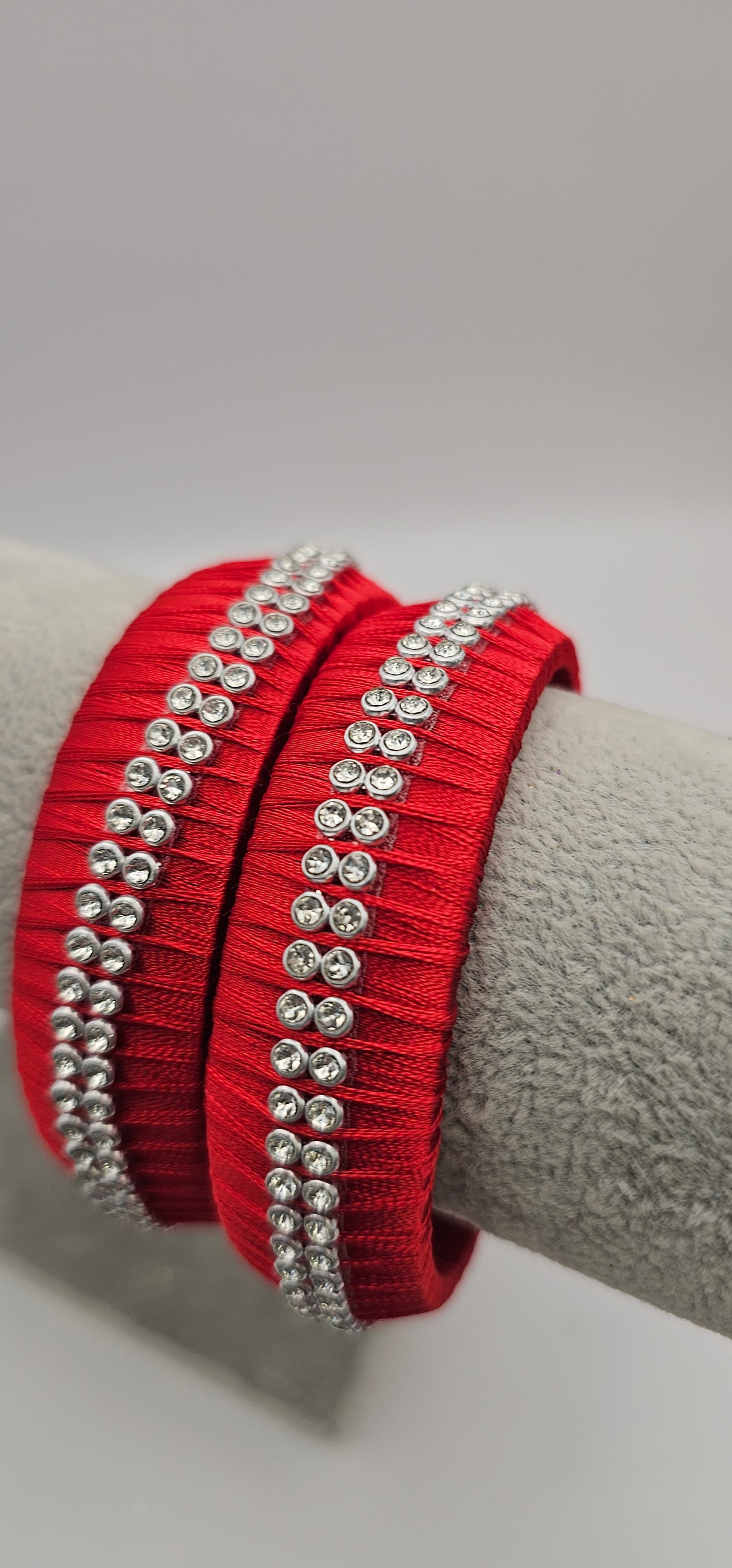 Red Fabric Bangle With Silver Stone Detail Size 2.6
