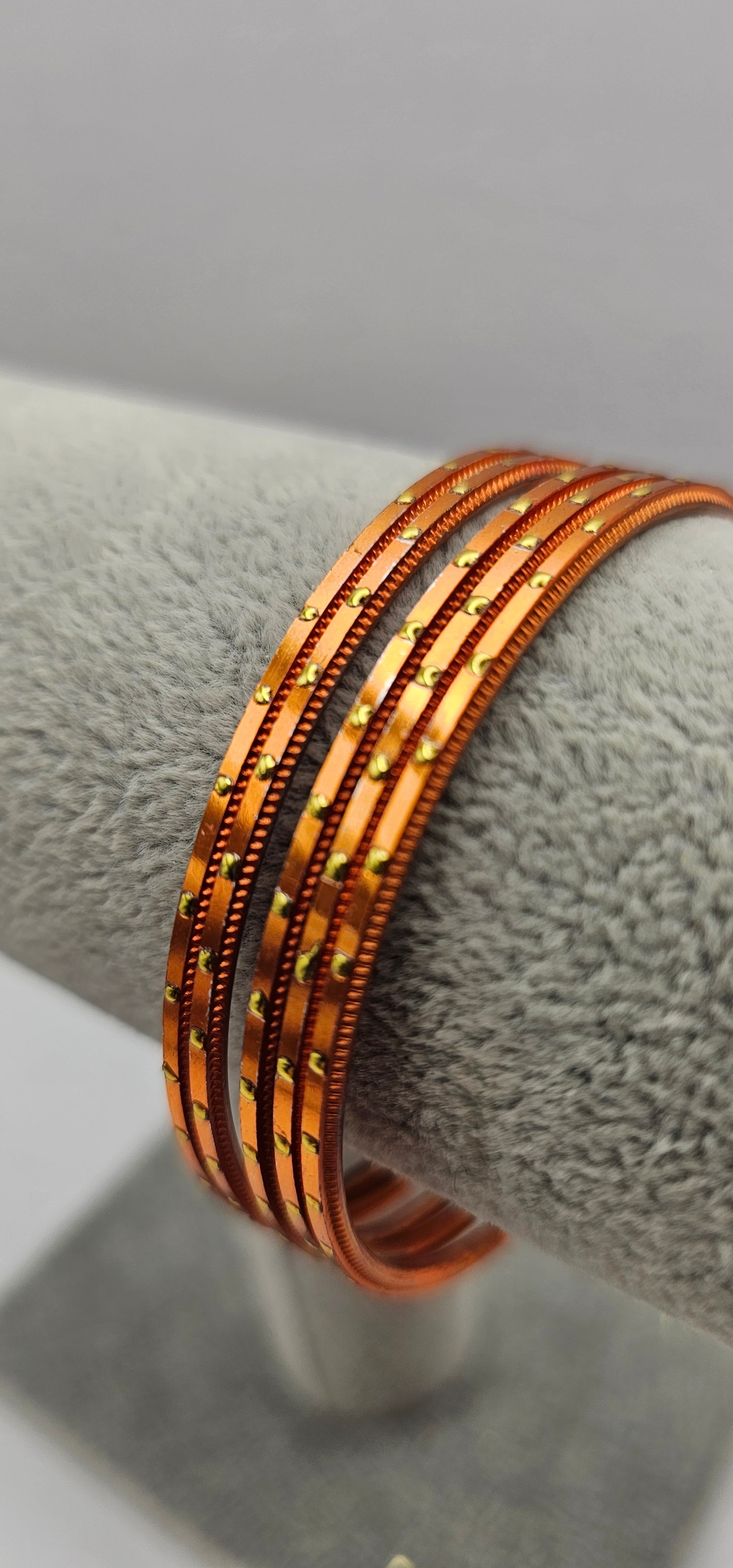 Orange Metallic & Gold Dot Bangles - Size 2.6