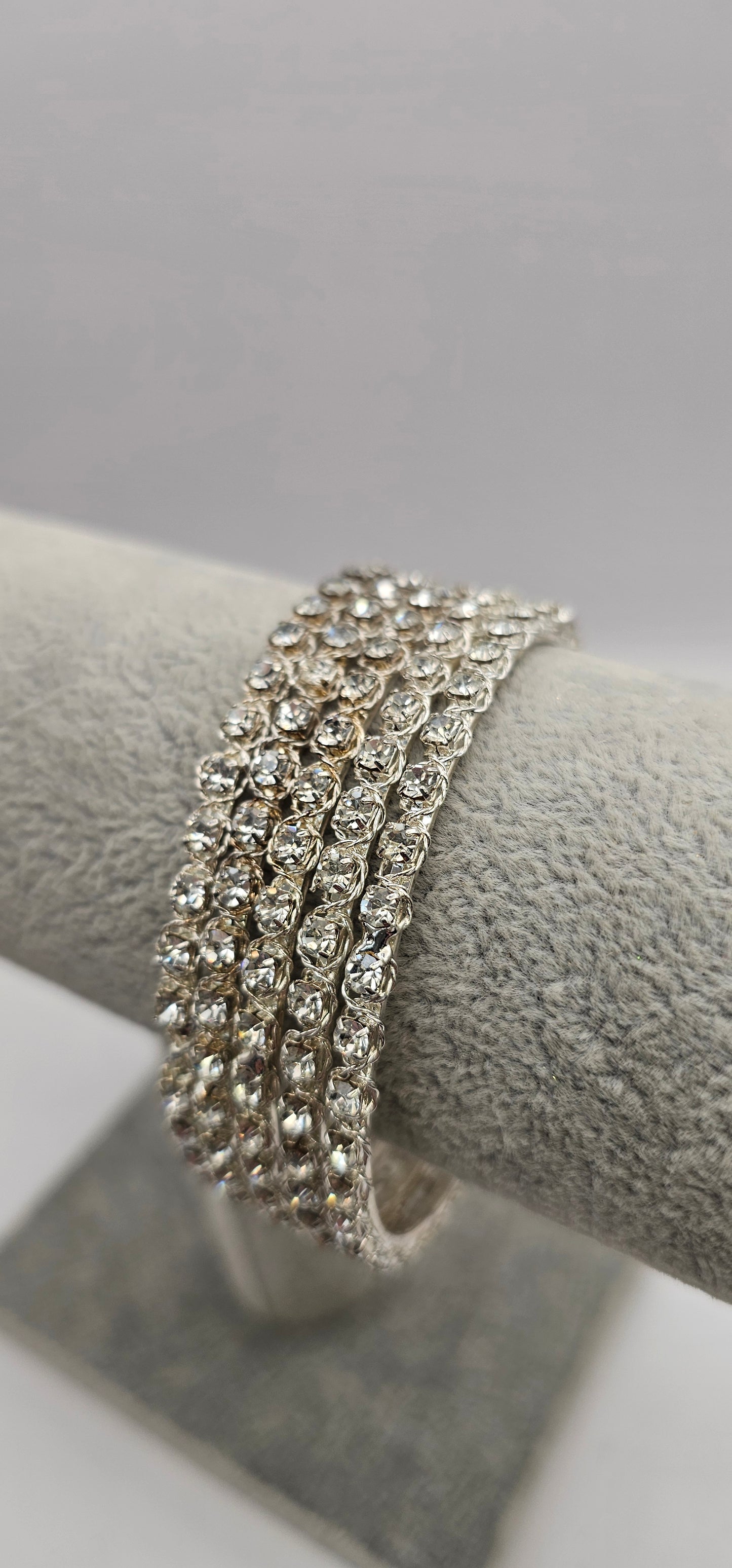 Zirconia Crystal Silver Bangle Bracelet Size 2.6