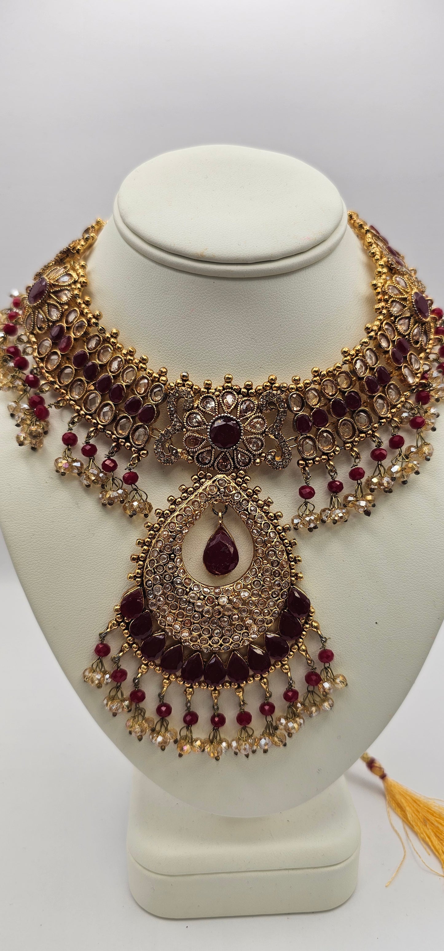 Bridal Indian Pakistani Set Red & Gold Jewellery Necklace
