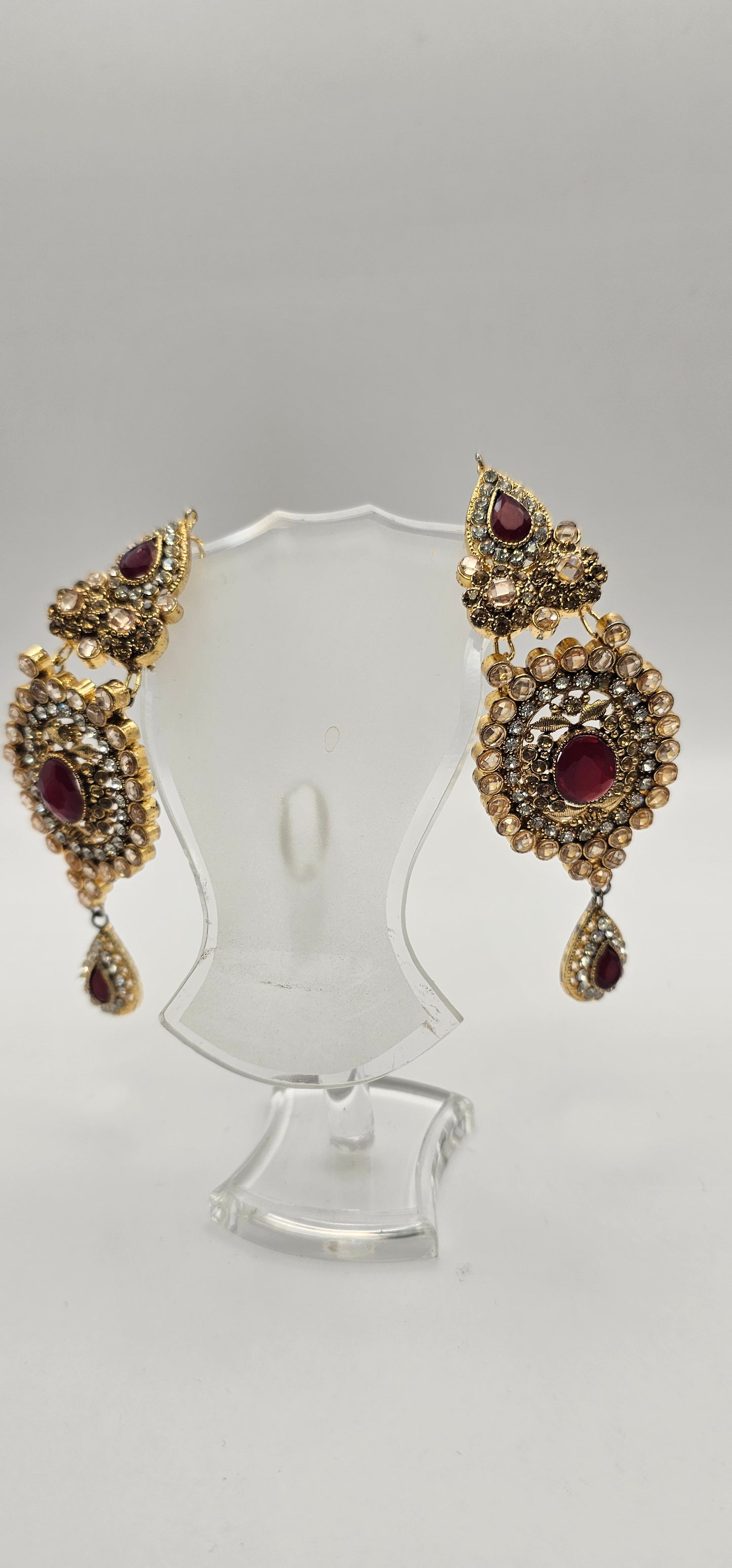 Bollywood CHANDELIER FASHION EARRINGS Gold Silver Statement Metal Red Pink Maroon Stones Vintage