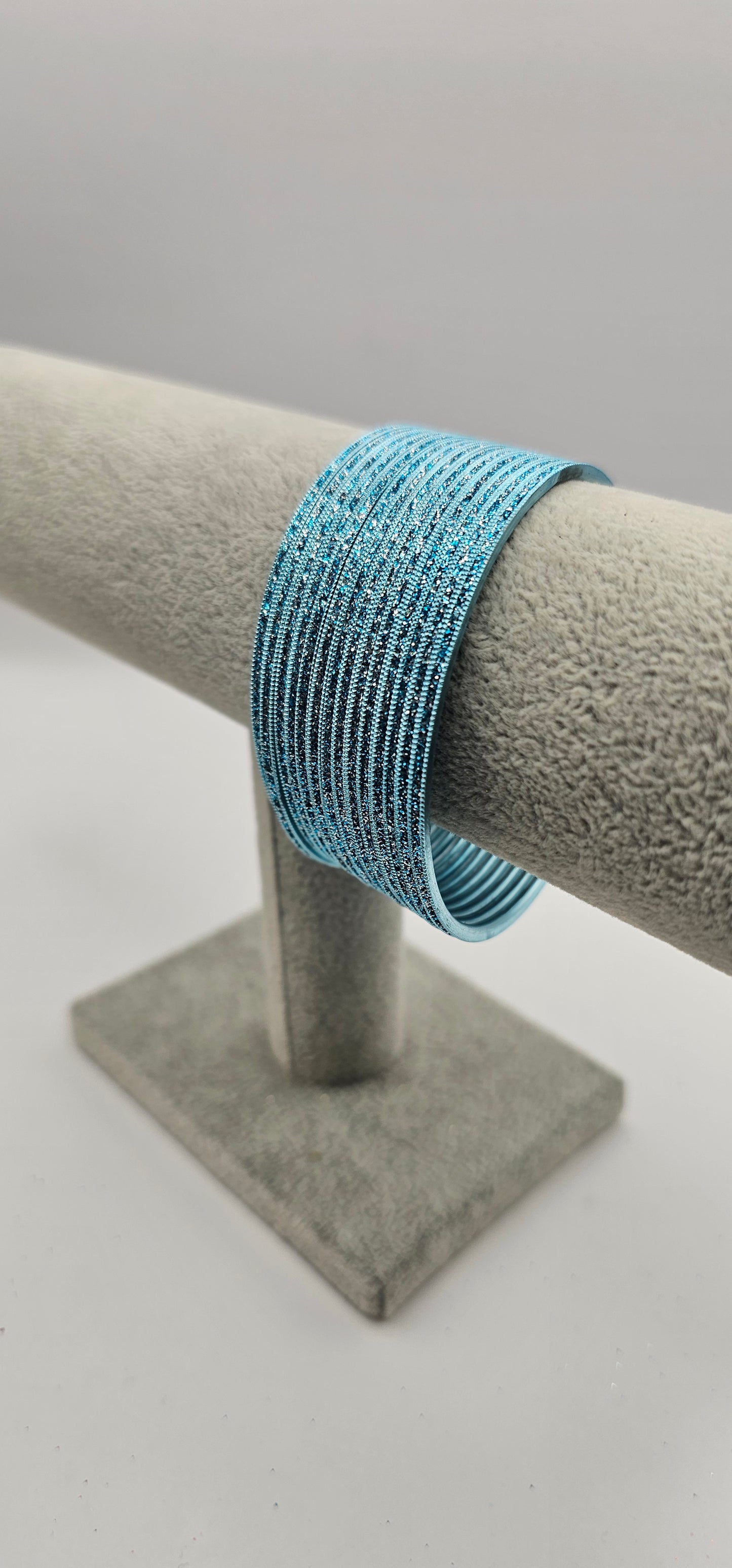 Light Blue Sparkly Indian Metal Bangles Size 2.8