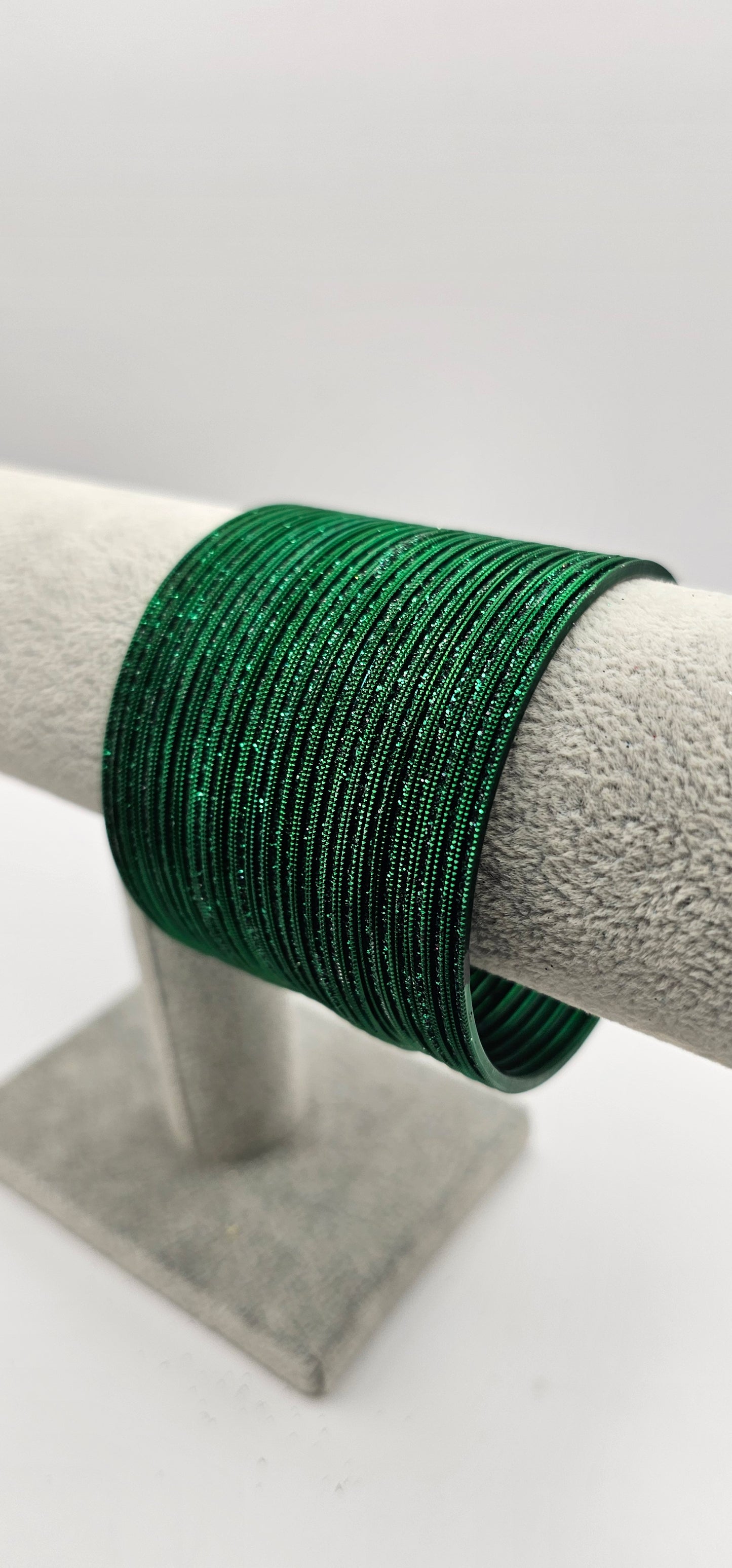 Dark Green Sparkly Metal Bangles Size 2.8