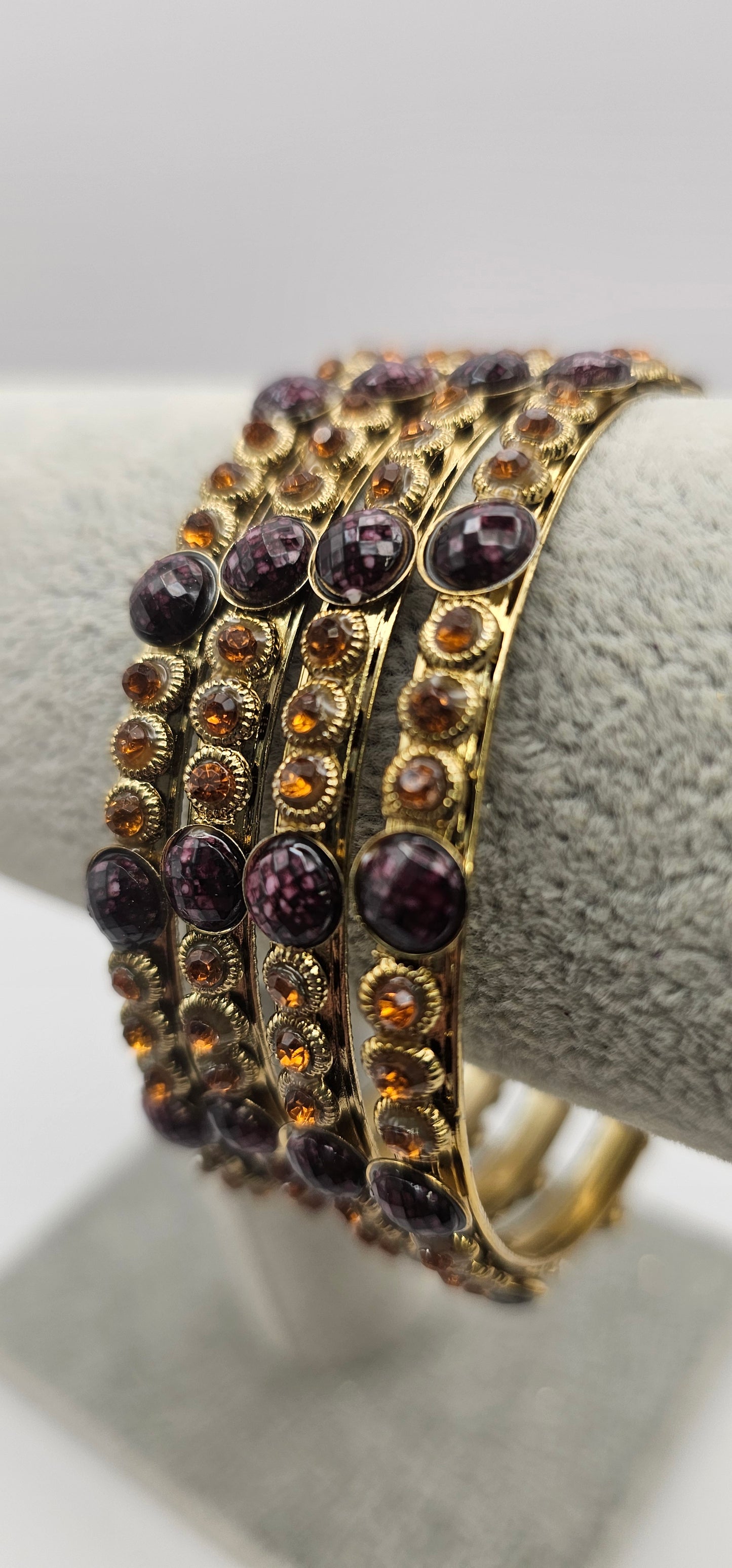 Gold/Brown - Vintage Style Gold Metal with Flower, Rhinestones Size 2.10