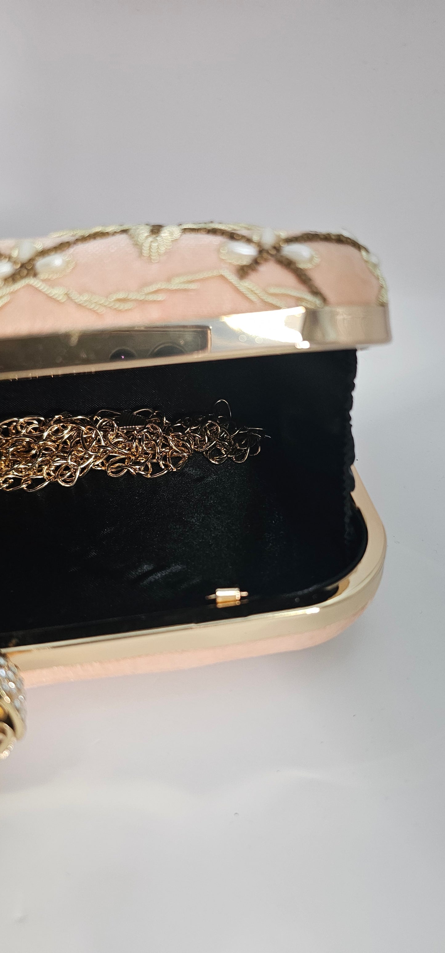Peach, Gold & Pearl Embroidered Clutch Bag
