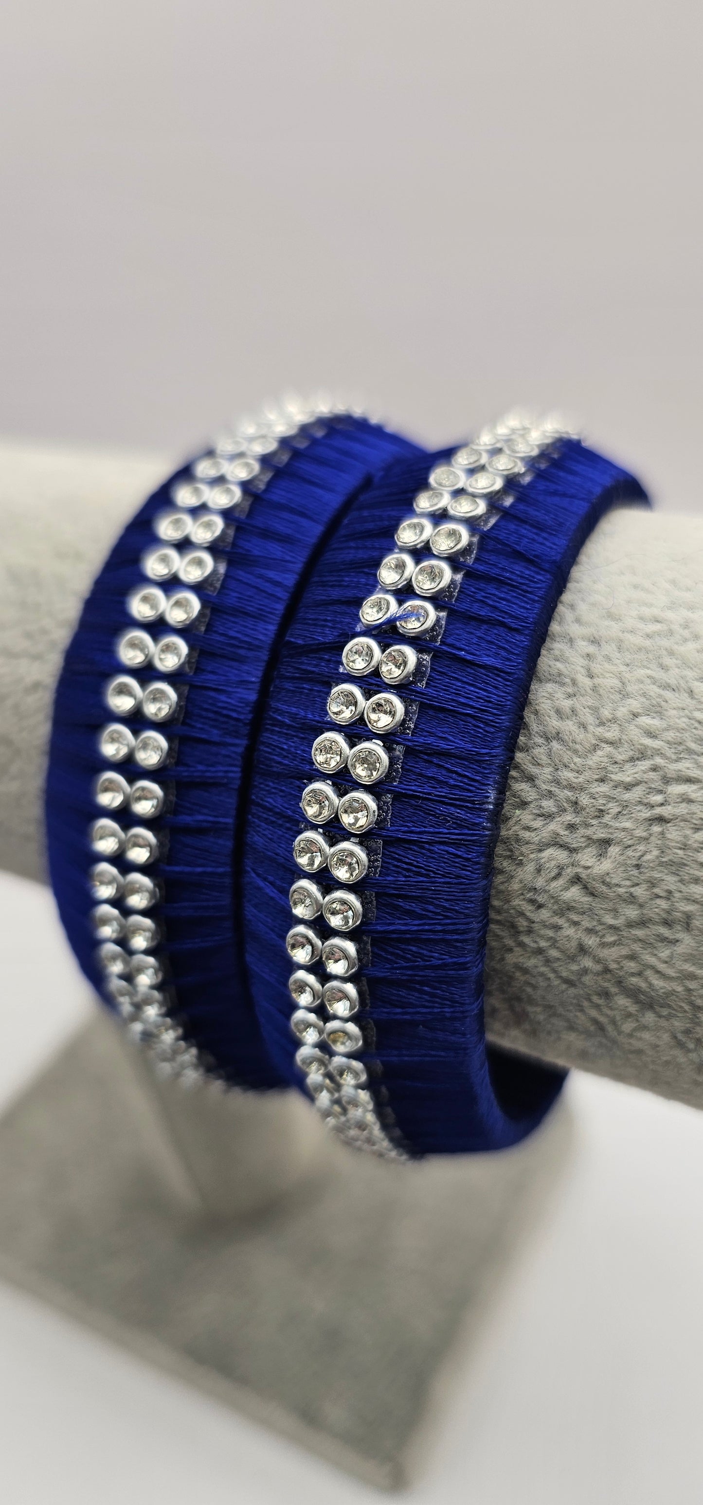 Navy Blue Fabric Bangles With Silver Stone Detail Size 2.8