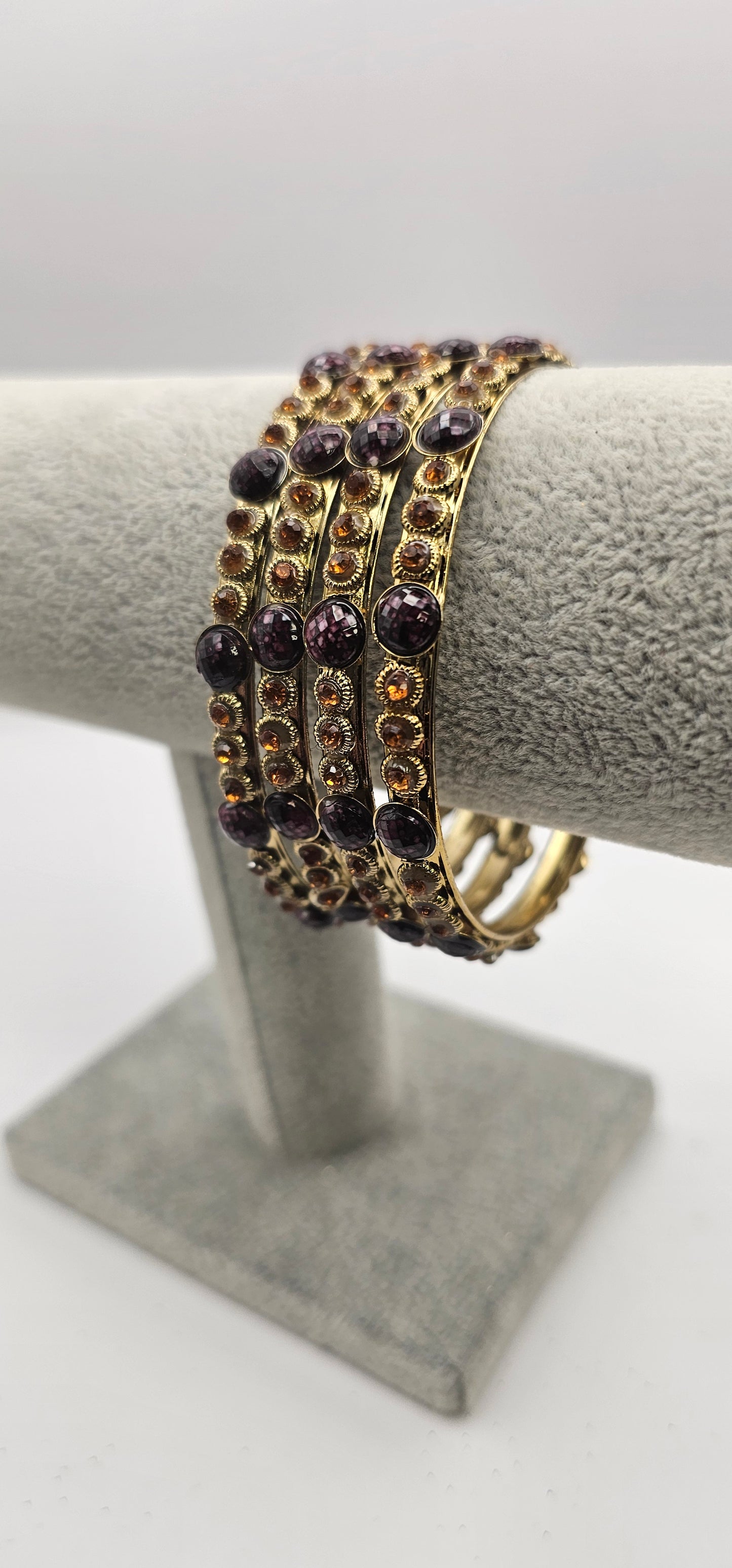 Gold/Brown - Vintage Style Gold Metal with Flower, Rhinestones Size 2.10