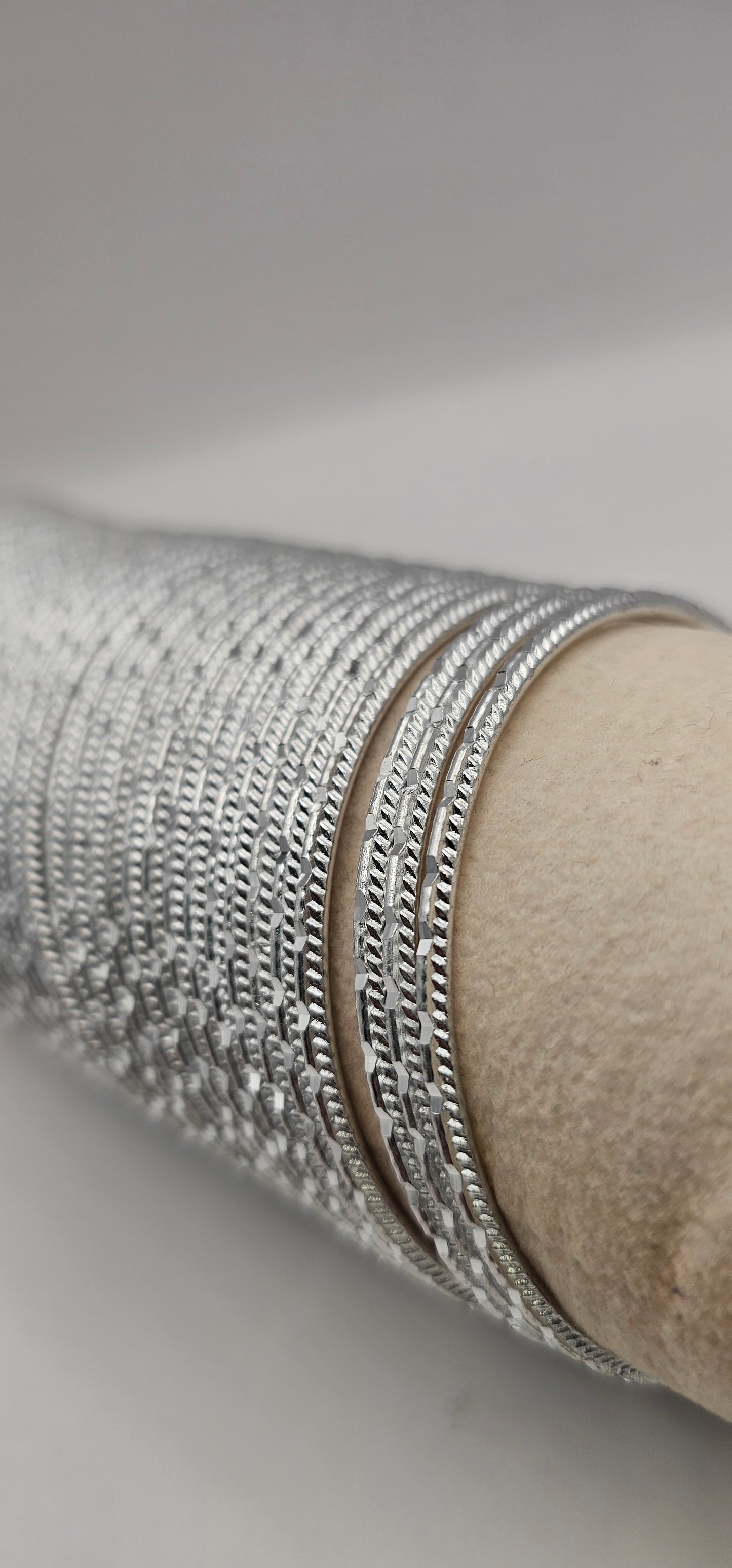 Silver Touchstone Metal Bangles for Women | Cutting Design Bangles for Ladies Size 2.4