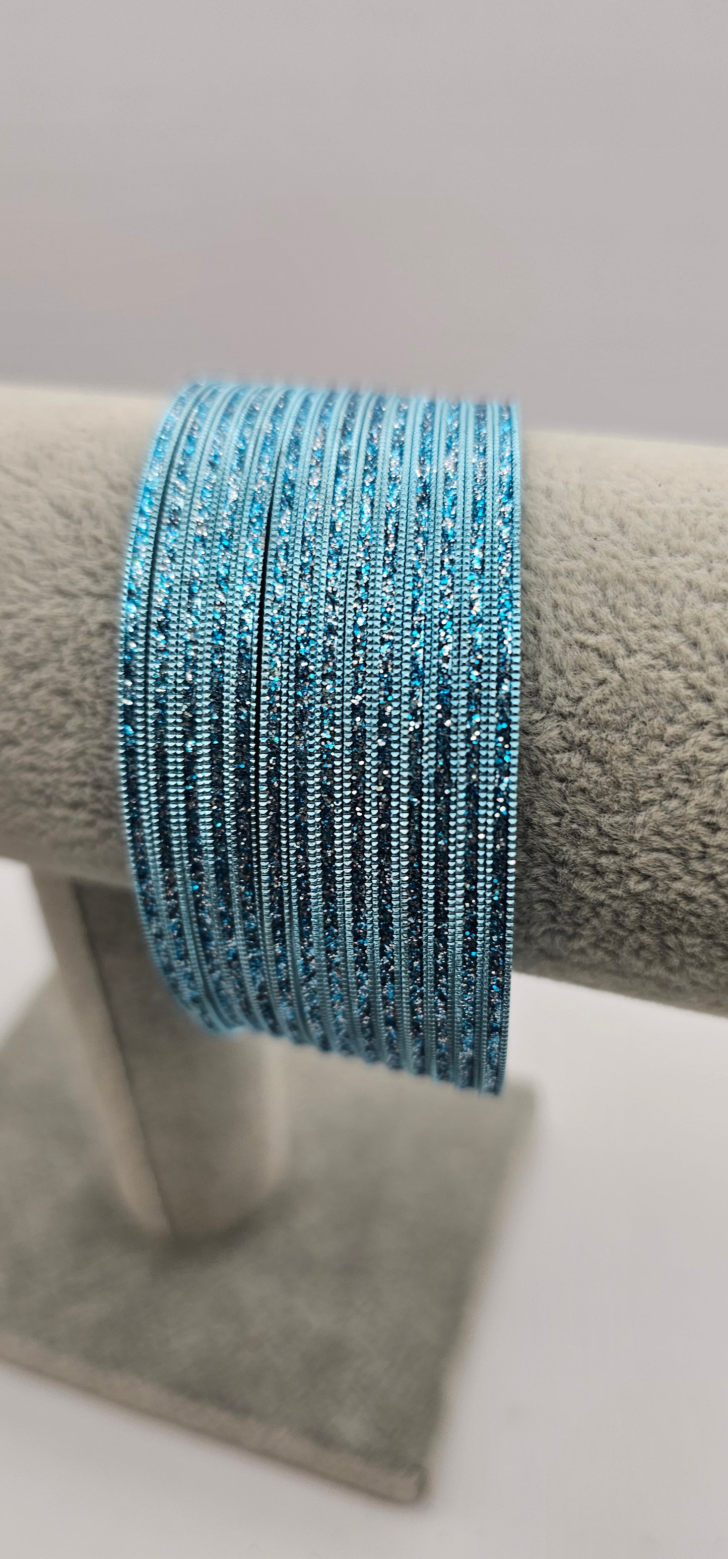 Light Blue Sparkly Indian Metal Bangles Size 2.8