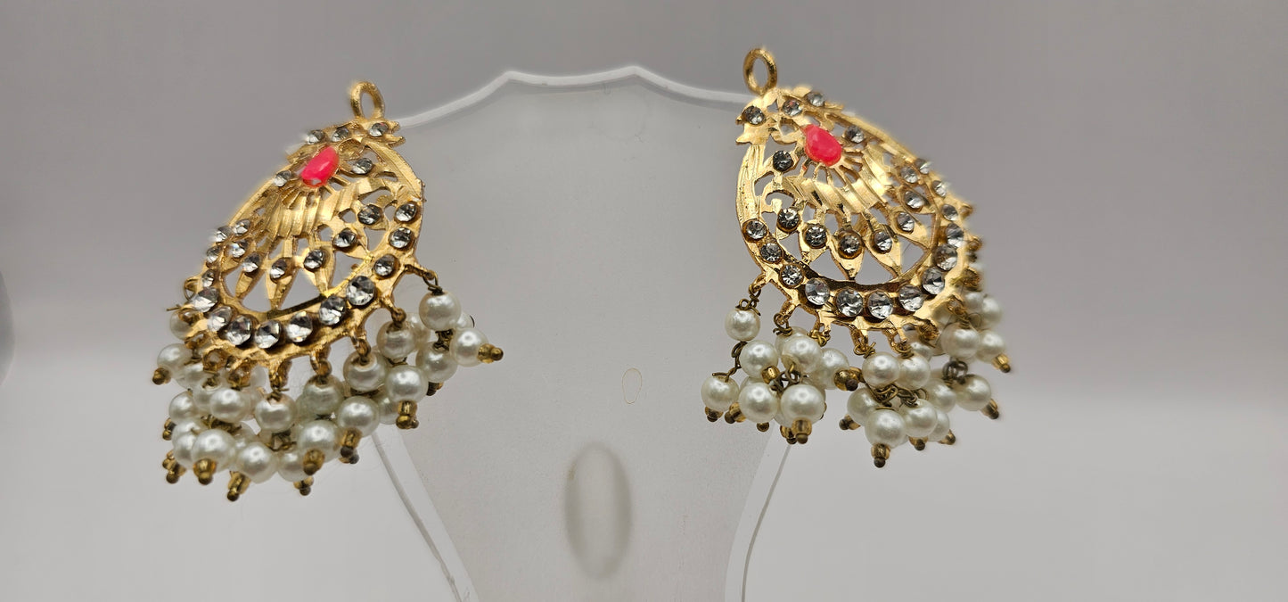 (Copy) Jadau multicolor,pearl, gold & red earrings /lightweight silver jadau traditional earrings pearl drop