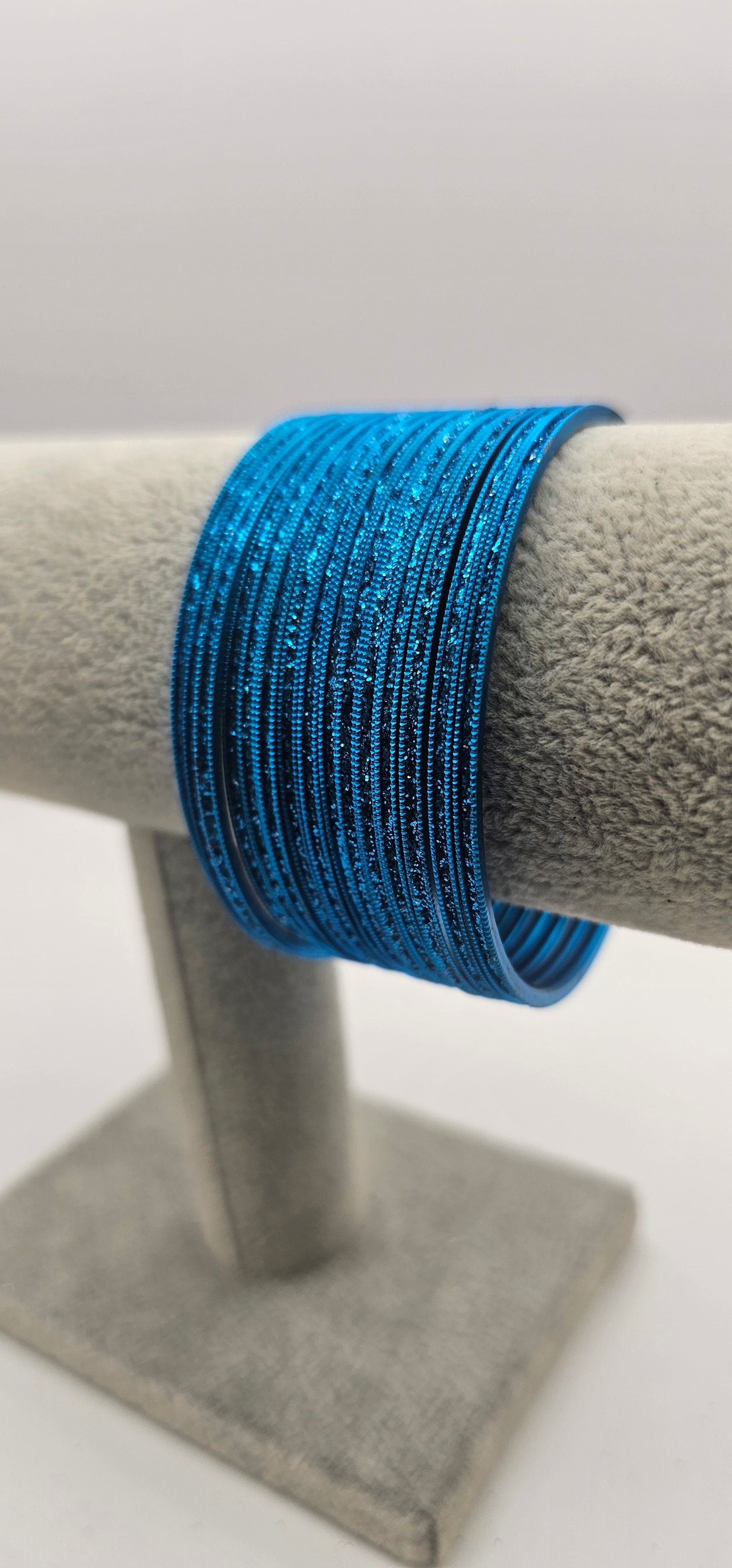 Blue Sparkly Indian Metal Bangles Size 2.6