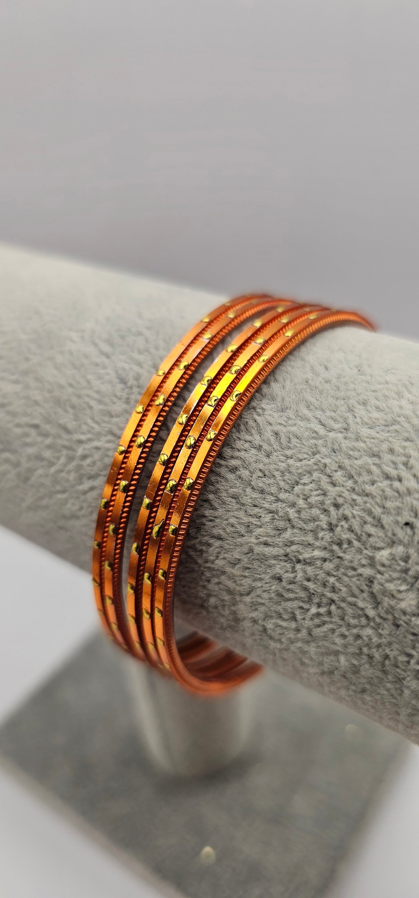 Orange Metallic & Gold Dot Bangles - Size 2.6