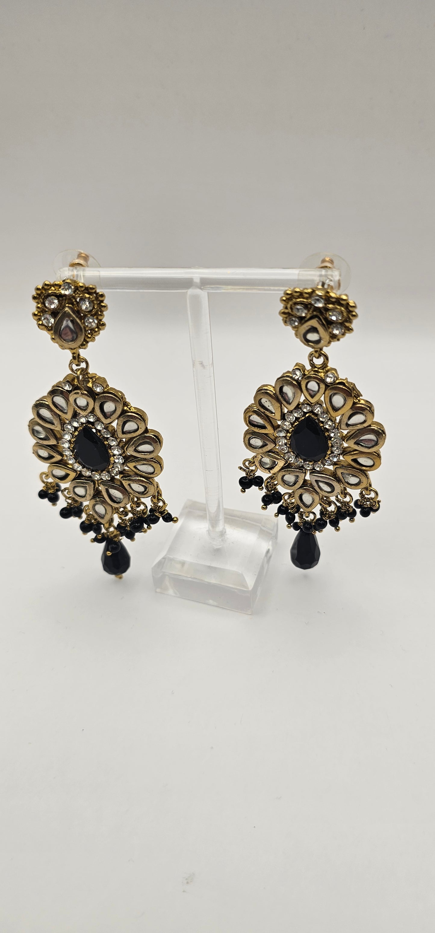 Gouri Black Kundan /Gold Diamante Earrings - Gold