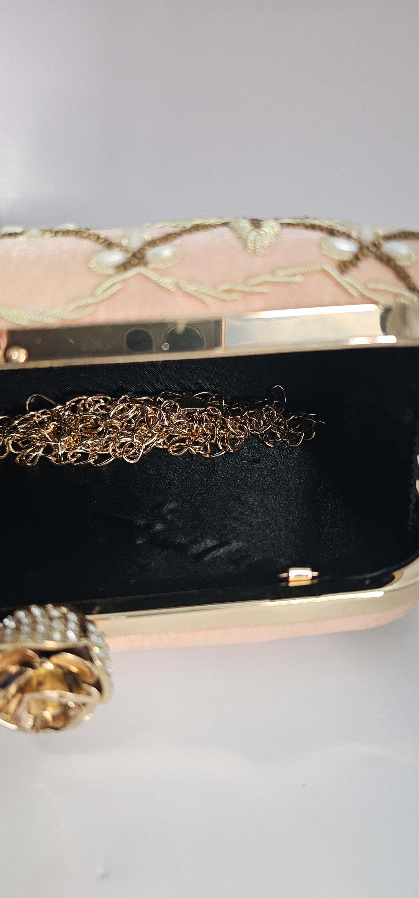 Peach, Gold & Pearl Embroidered Clutch Bag