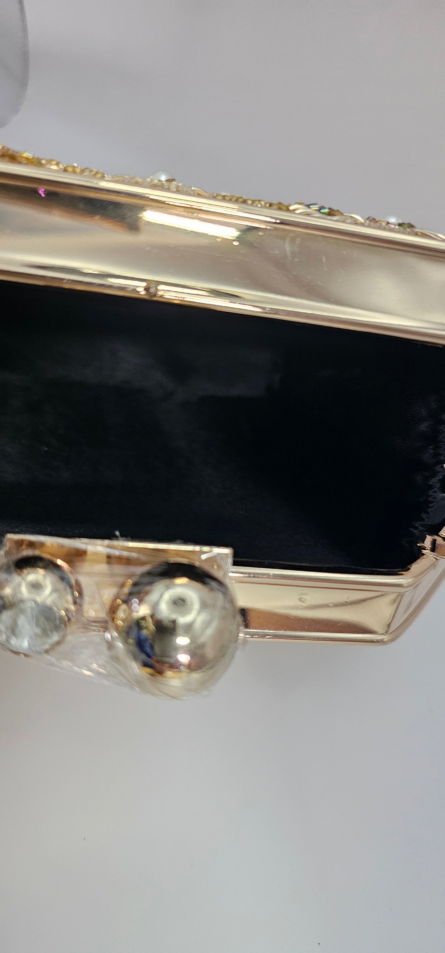 Champagne & Gold Embroidered Rectangular Clutch Bag
