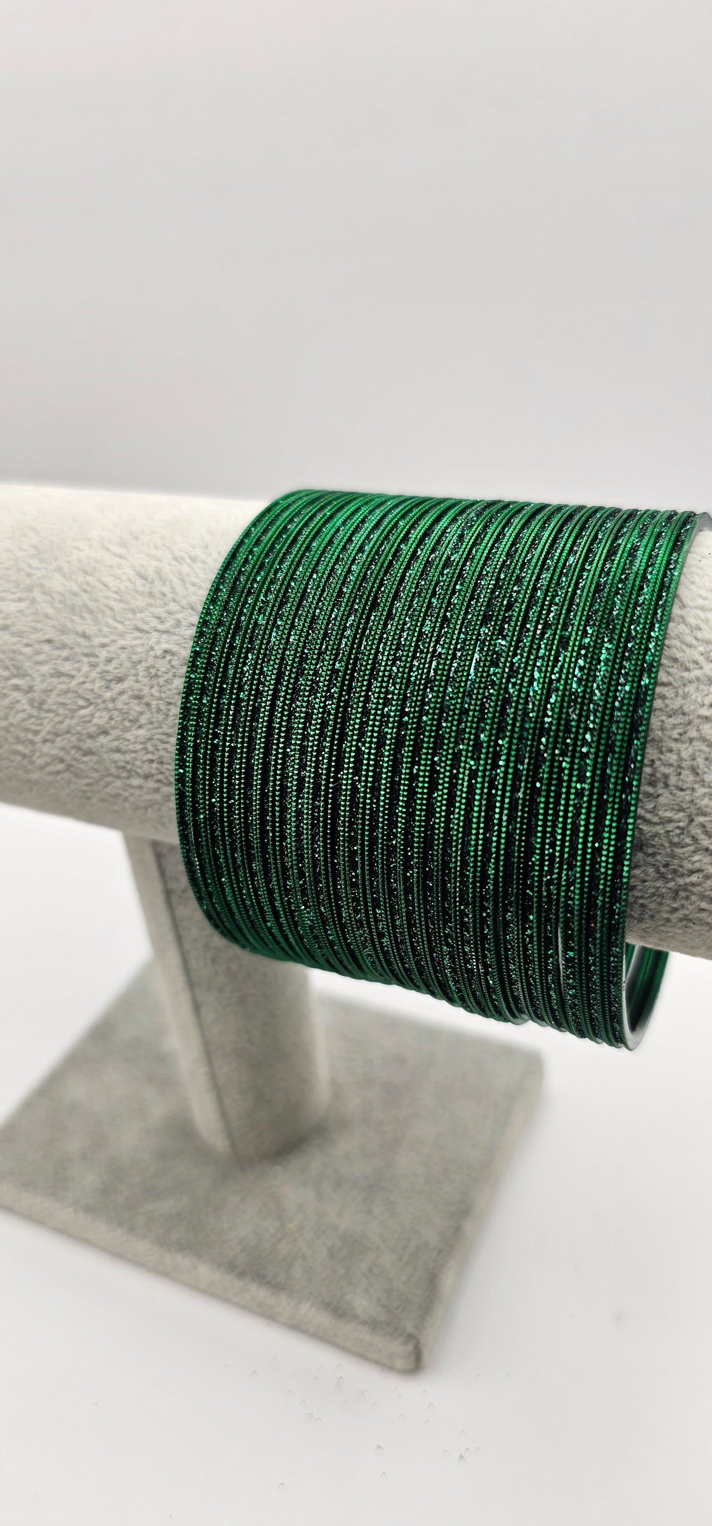 Dark Green Sparkly Metal Bangles Size 2.8