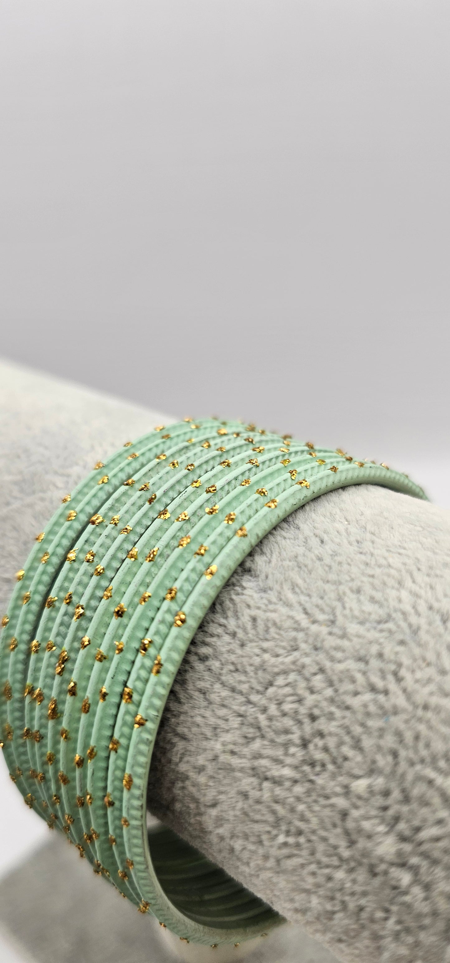 Turquoise & Gold Dot Indian Metal Bangle Size 2.6