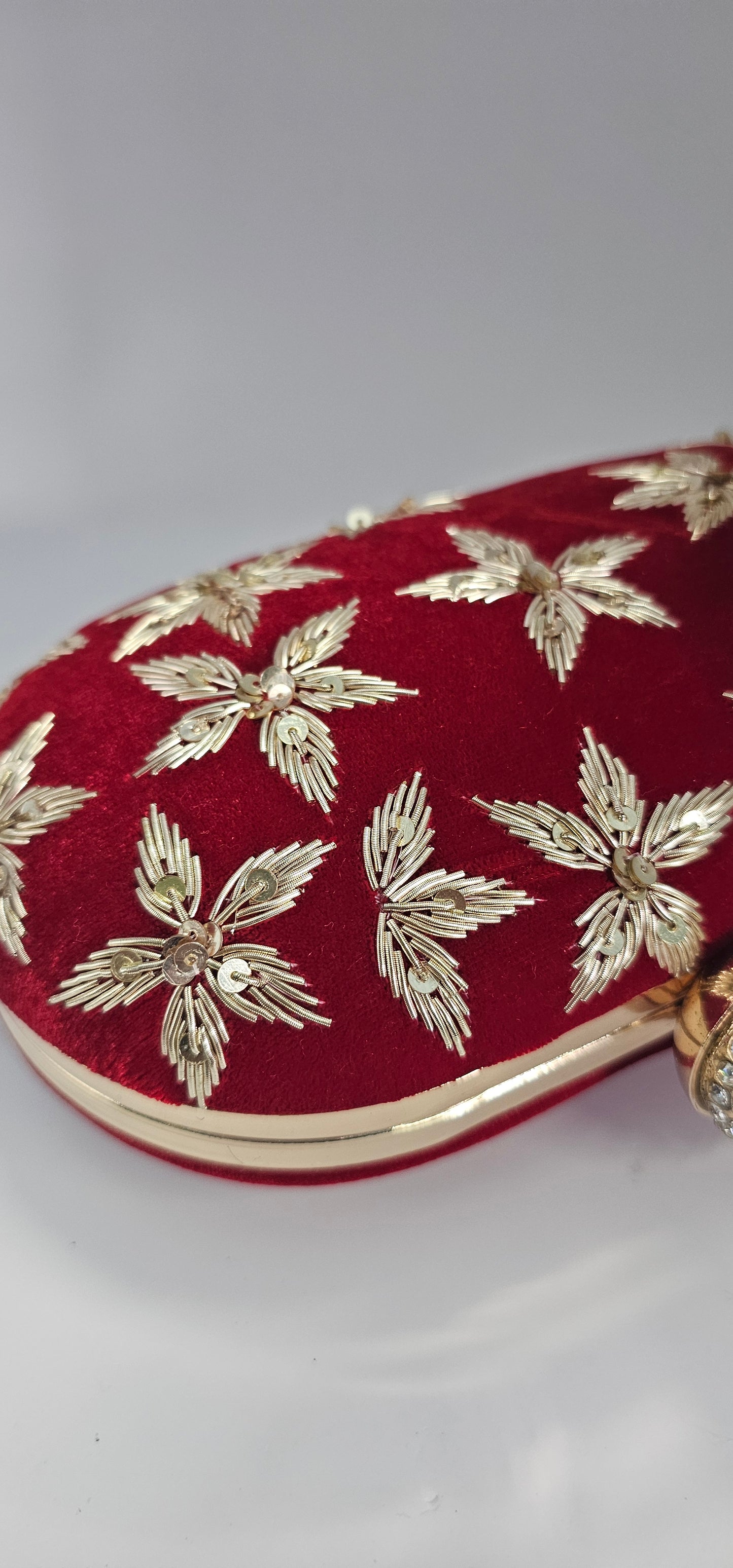 Maroon Velvet & Gold Embroidered Clutch Bag