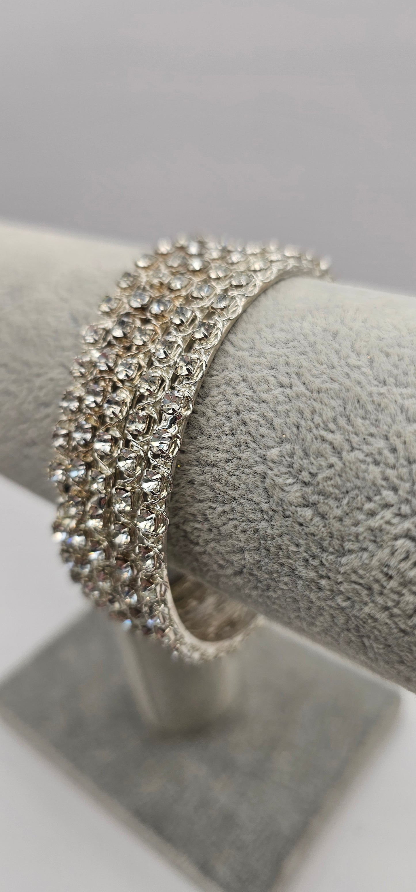 Zirconia Crystal Silver Bangle Bracelet Size 2.6