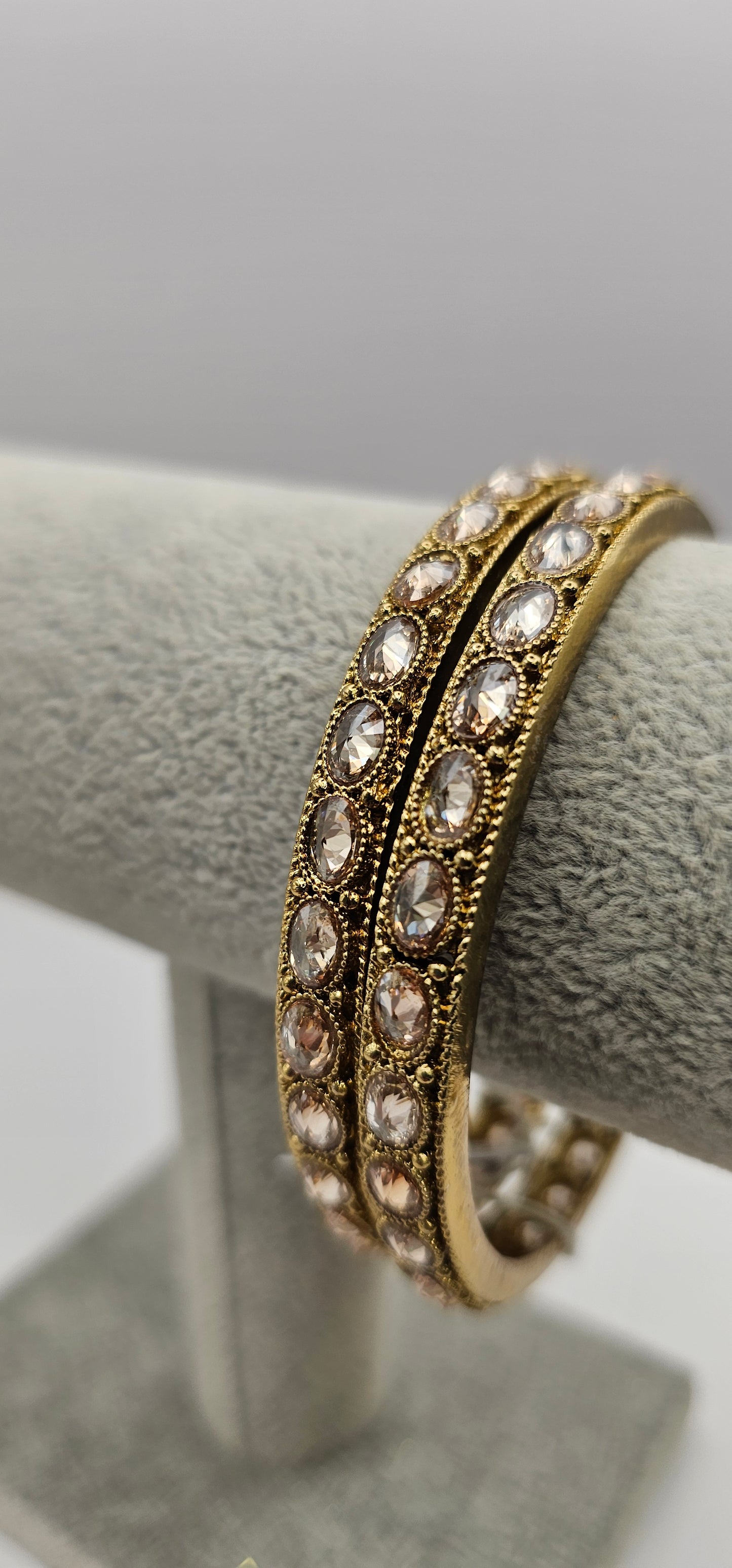 Gold & Glass Antique Polki Bangles Size 2.10