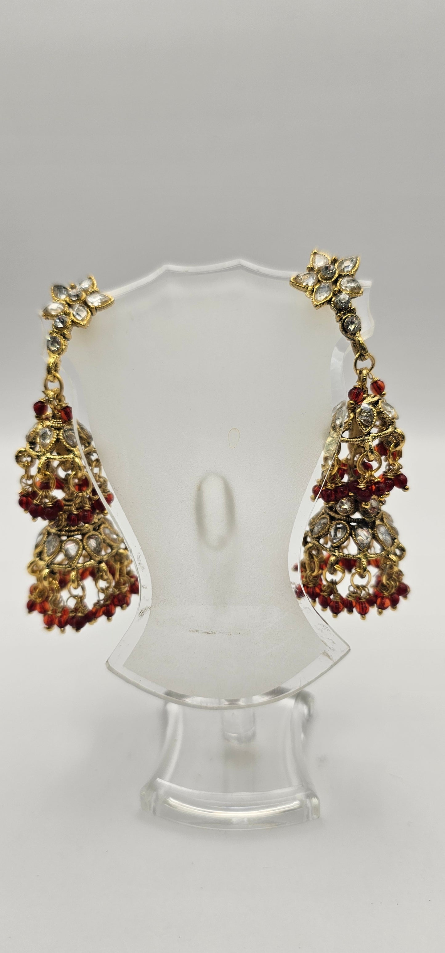 Gold & Ruby Antique Mehendi Polish Fancy Style Design Earrings