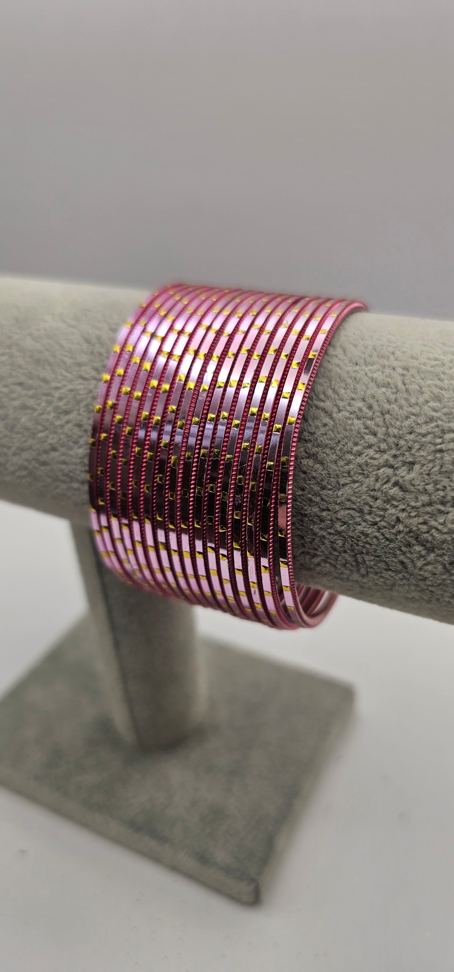 Baby Pink & Gold Dot Metal Bangles Size 2.4