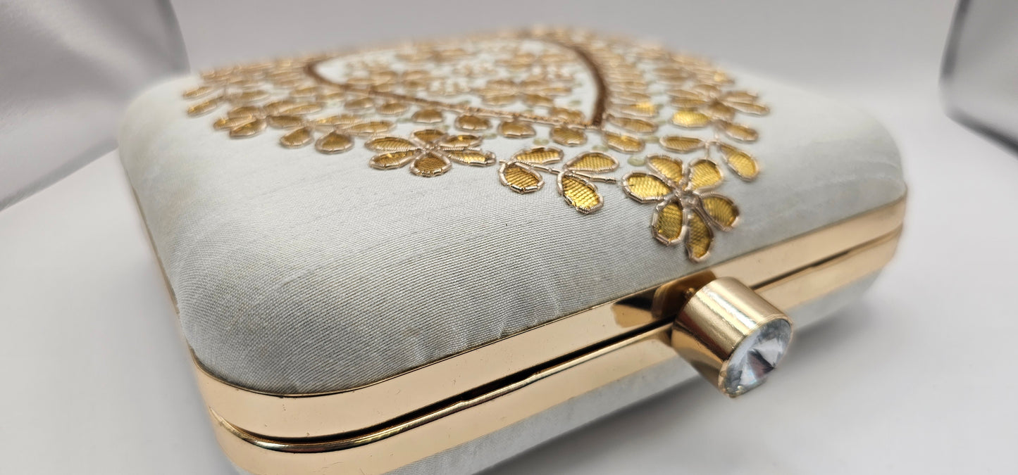 Silk Off White Mandala Design Square Clutch Bag