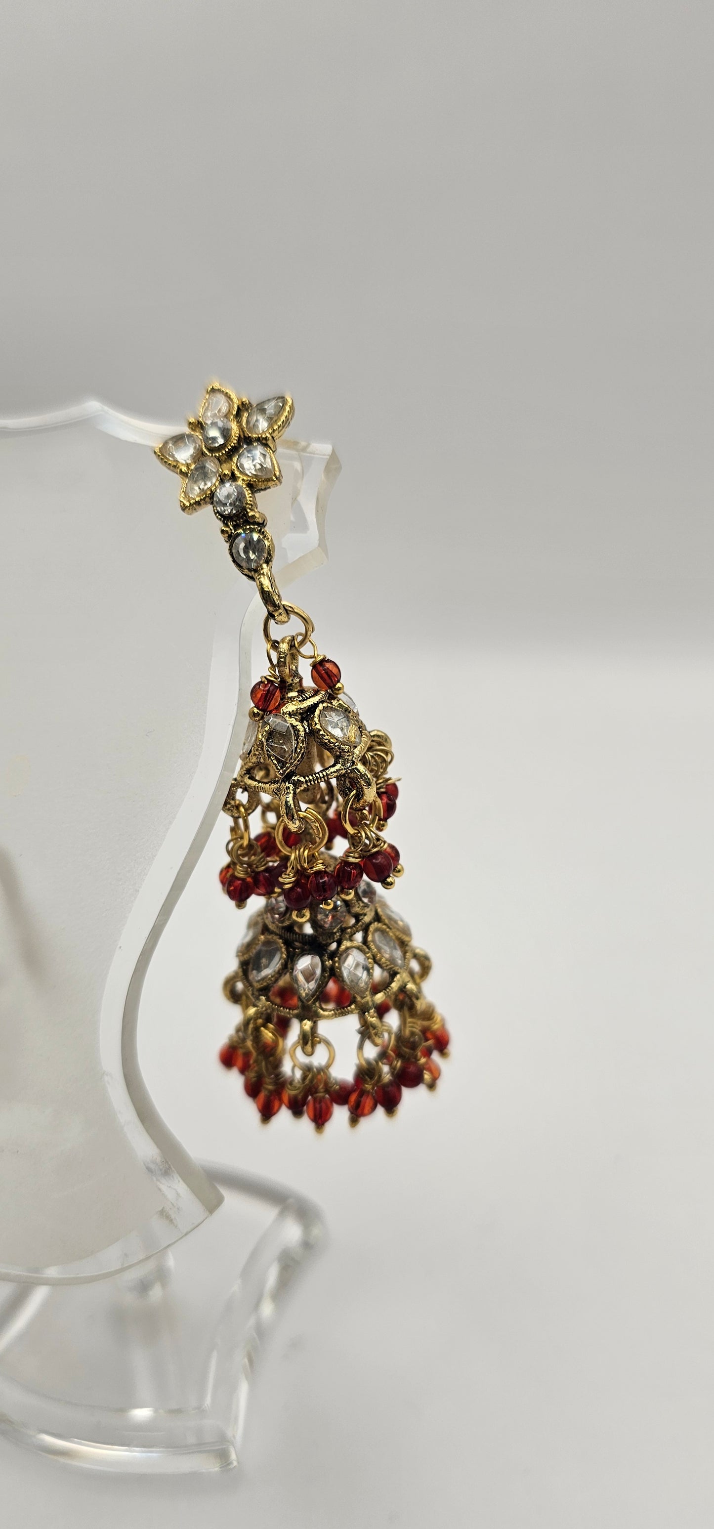 Gold & Ruby Antique Mehendi Polish Fancy Style Design Earrings