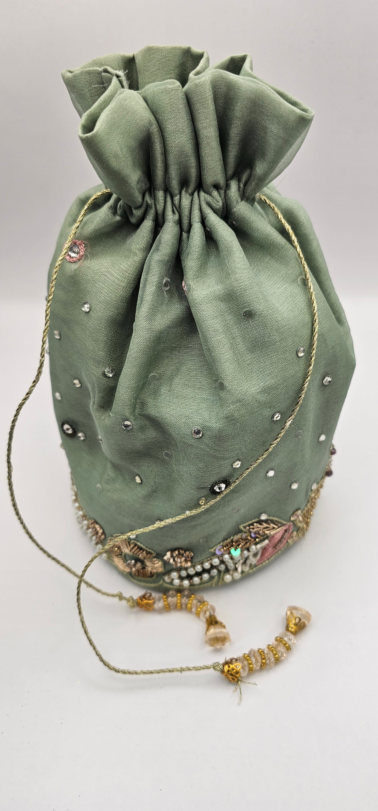 Embroidered Moss Green Multi Coloured Polti Lotus Bag