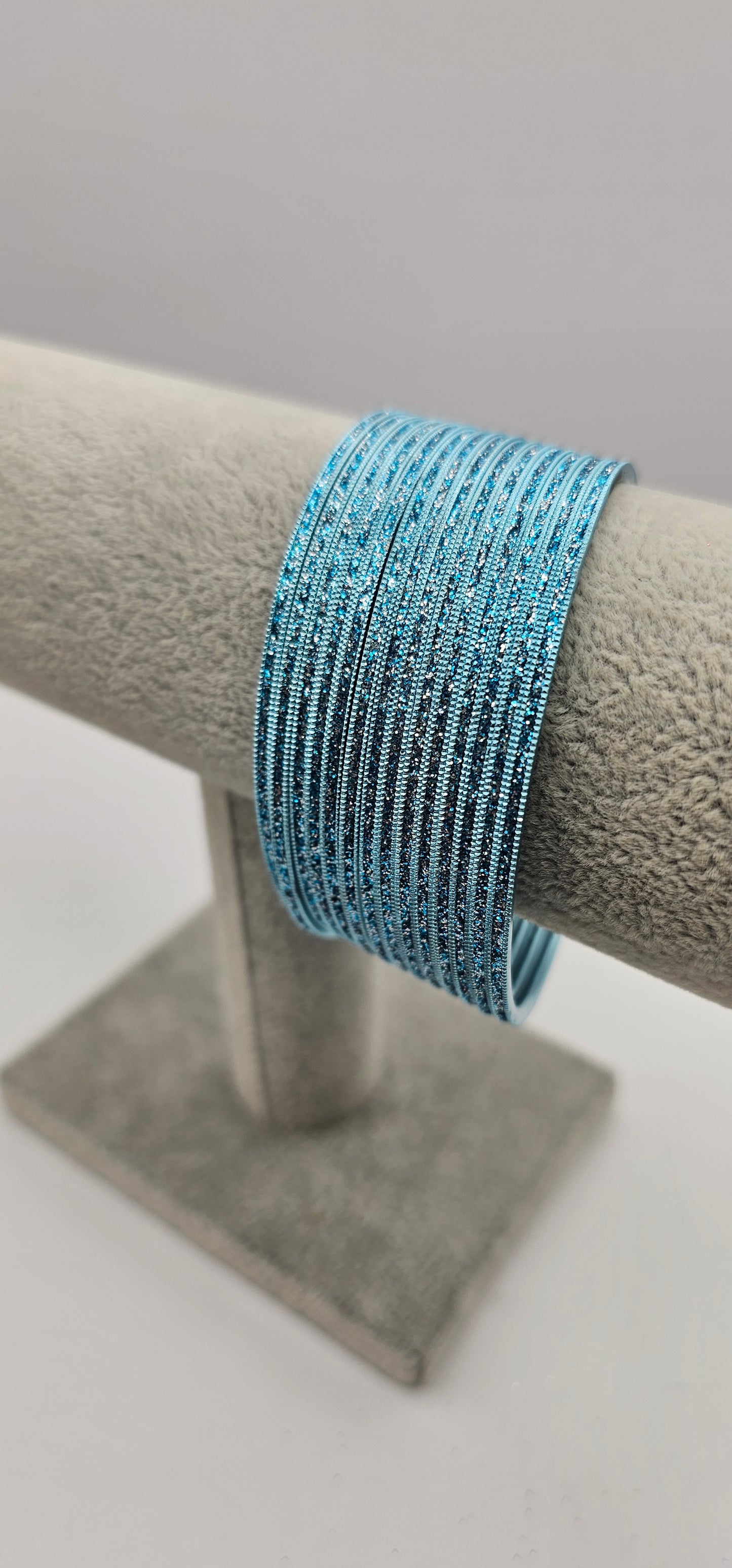 Light Blue Sparkly Indian Metal Bangles Size 2.8